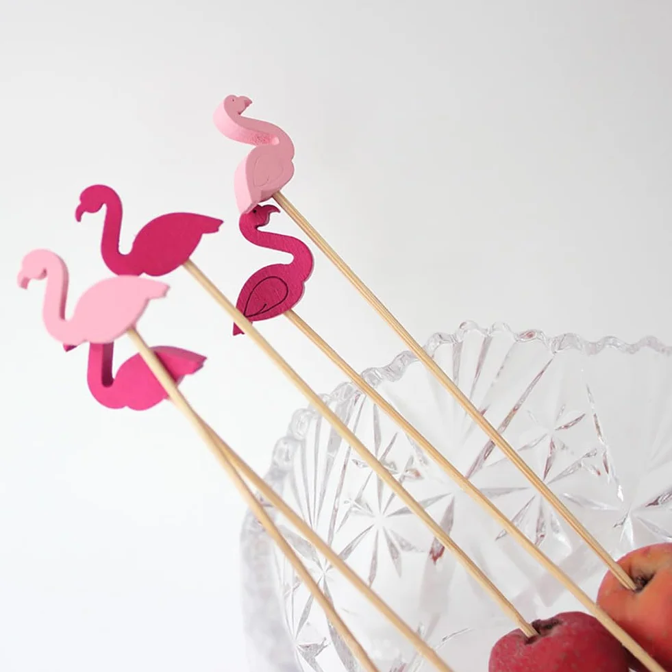 Pics à Cocktail en Bois Forme Flamant Rose 200 Pièces pour Apéritif Anniversaire