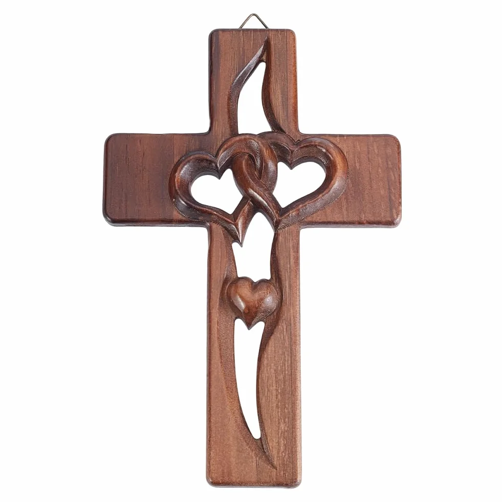 Croix en Bois Marron avec Découpe en Cœur HOBBIESAY Décorative pour Salon