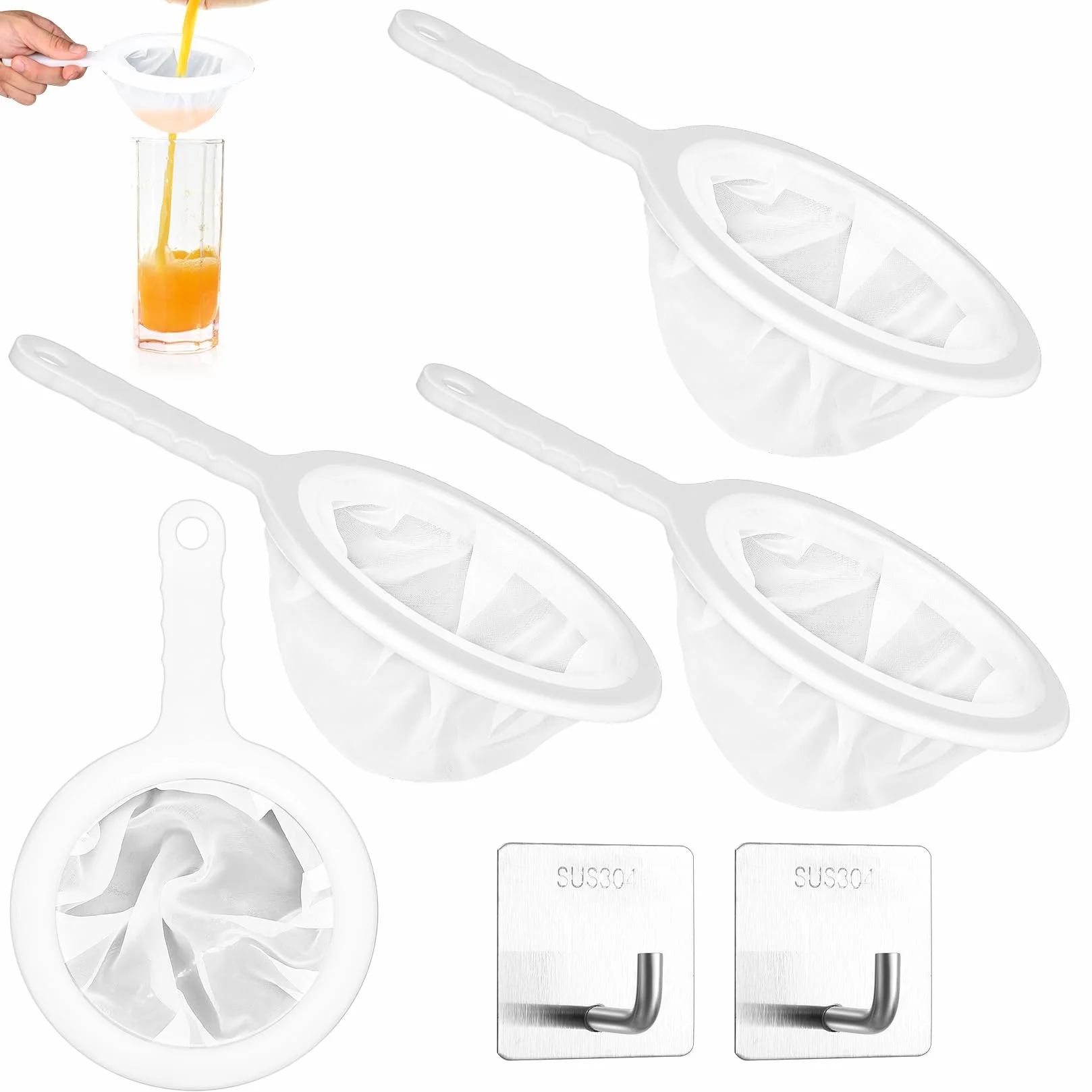 Filtre à Tamis Fin avec Poignée, Alimentaire Filtres en Nylon, 100/200/300/400 Mailles Tamis Cuisine pour Filtrage Jus Lait Café