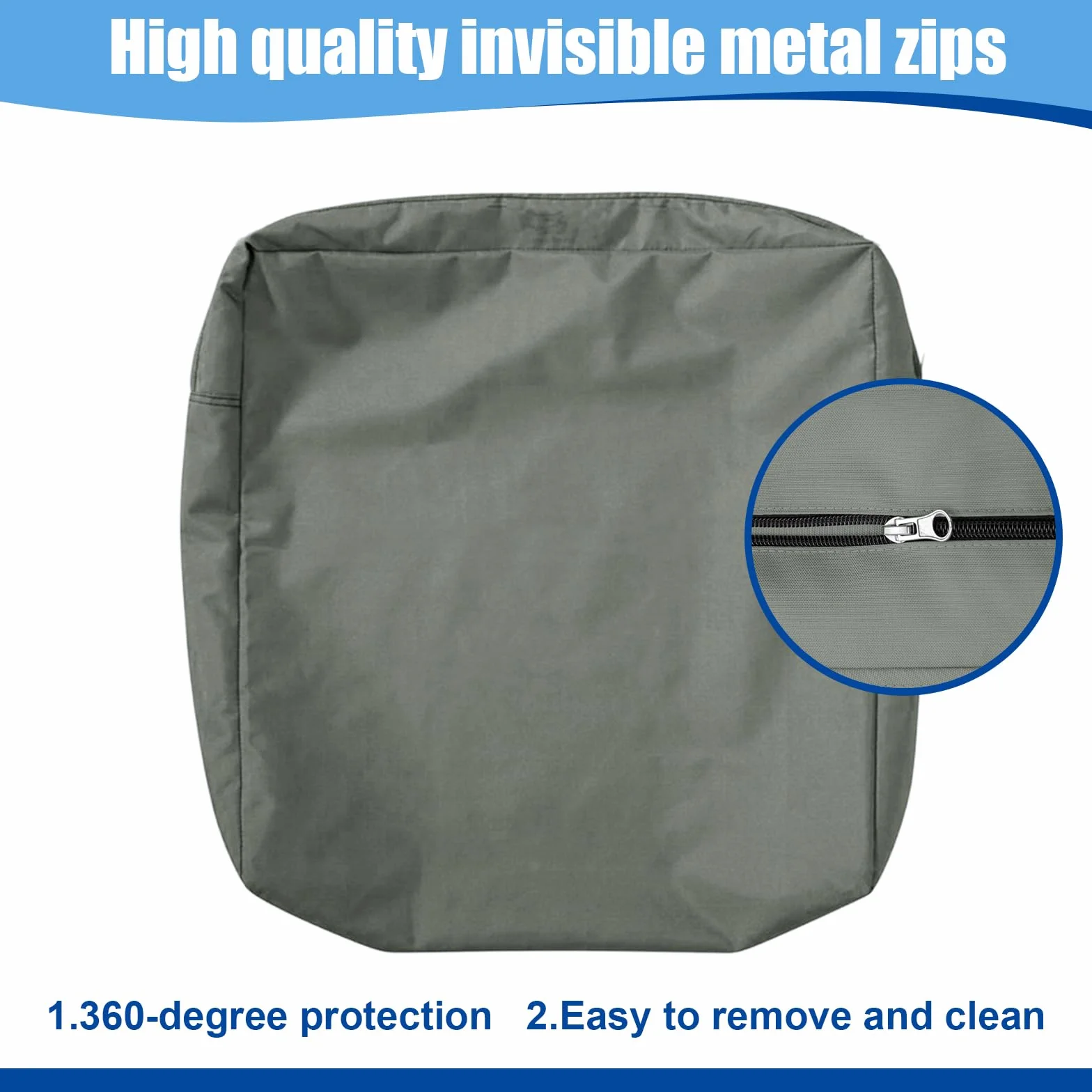 Housse Coussin Exterieur Impermeable 60x60x10cm Siège Canapé Protection Complète avec Fermeture Éclair Amovible Gris Clair