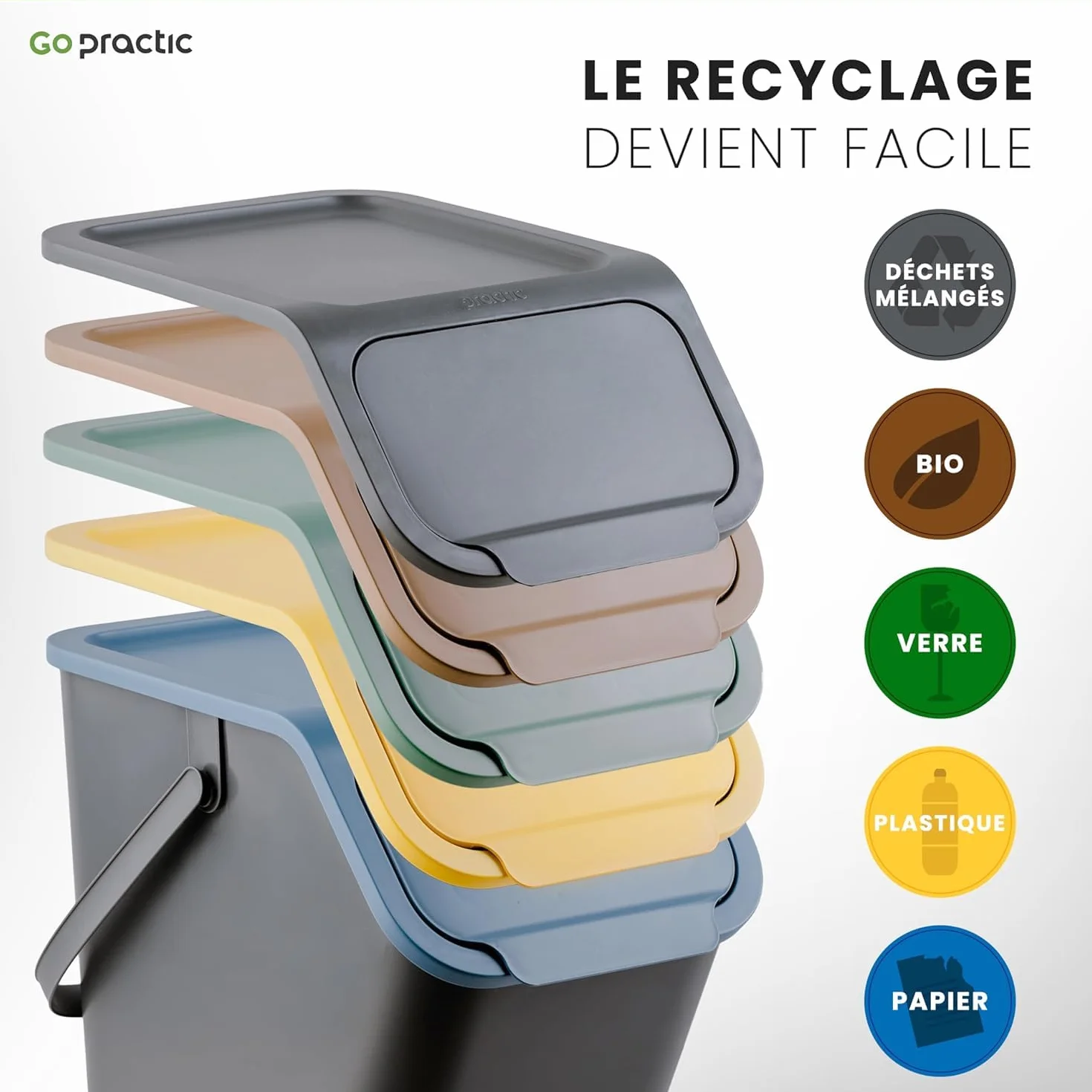 Set de Poubelles de Cuisine 25L 4 Pièces avec Couvercle et Filtre à Charbon Blanc