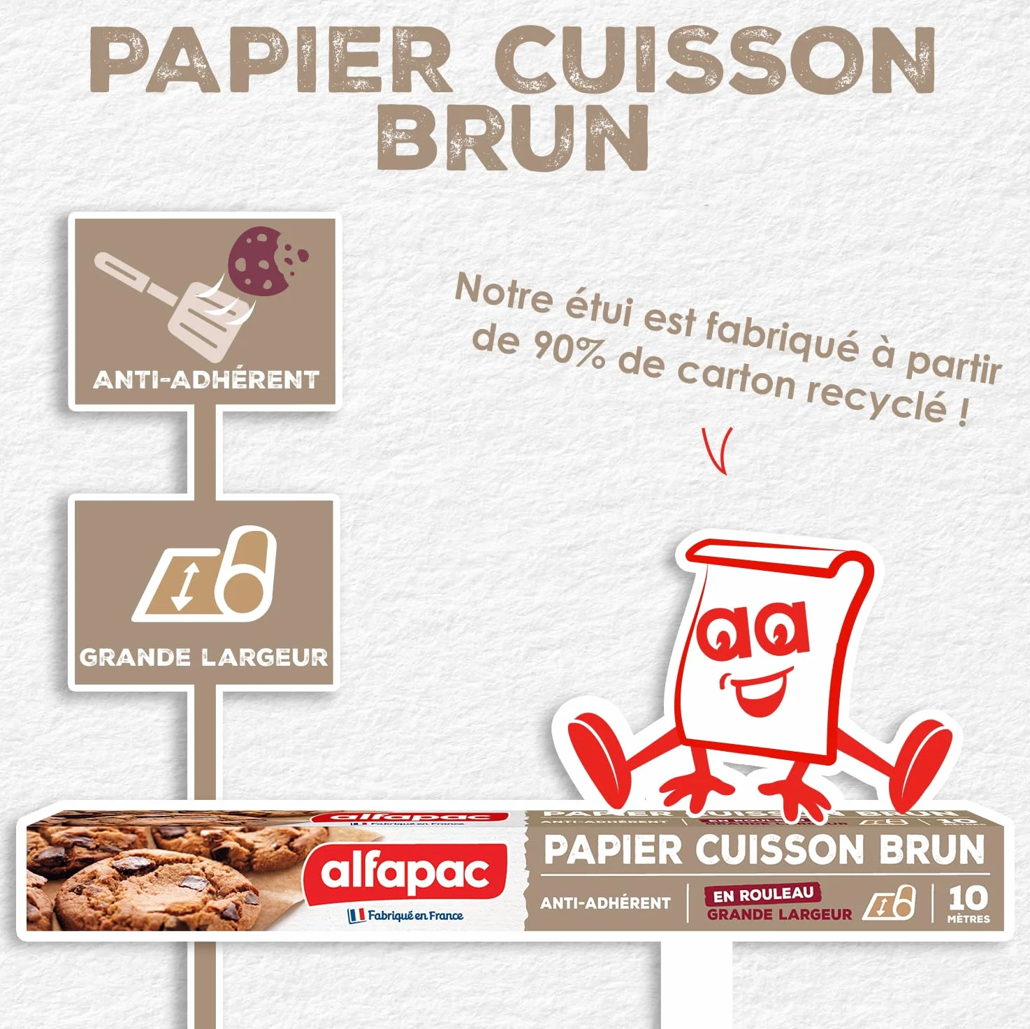 Alfapac Papier Cuisson Brun 10M Anti-adhérent Grande Largeur Fabriqué en France