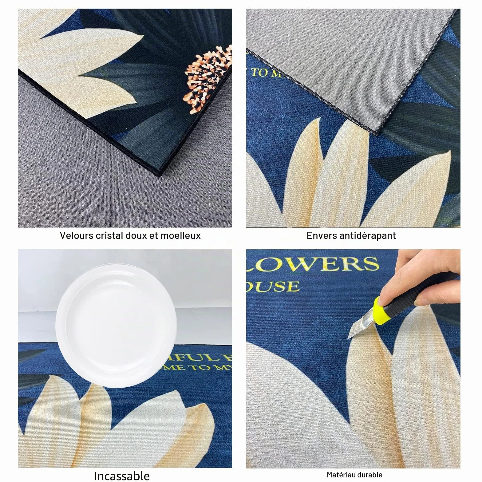 Lot de 2 Tapis de Sol Anti-Fatigue Imperméables Antidérapants Confortables Floral A 40x60+40x120cm