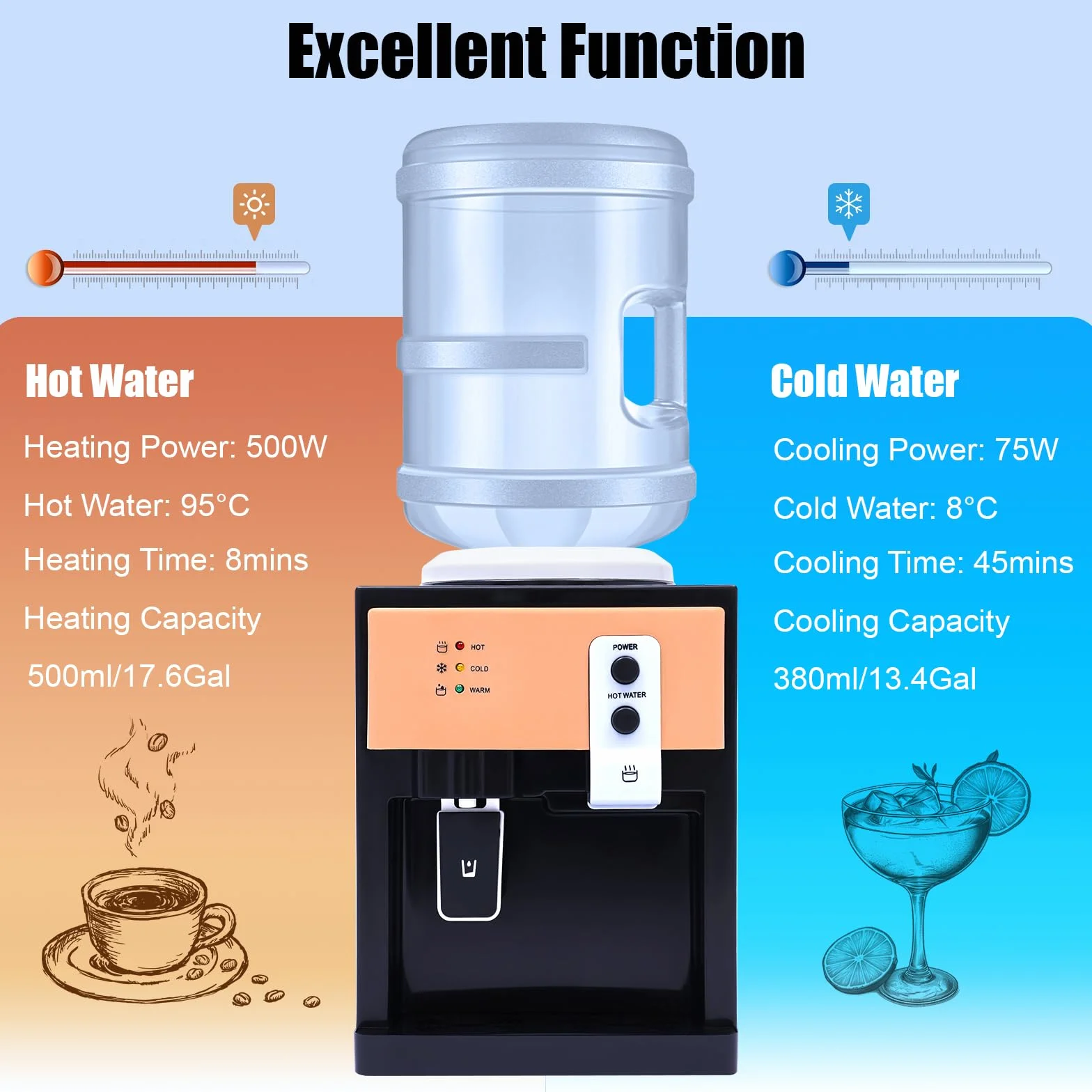 Distributeur d'eau Électrique 5 L 220 V 550 W Machine Eau Froide/Chaude Bureau