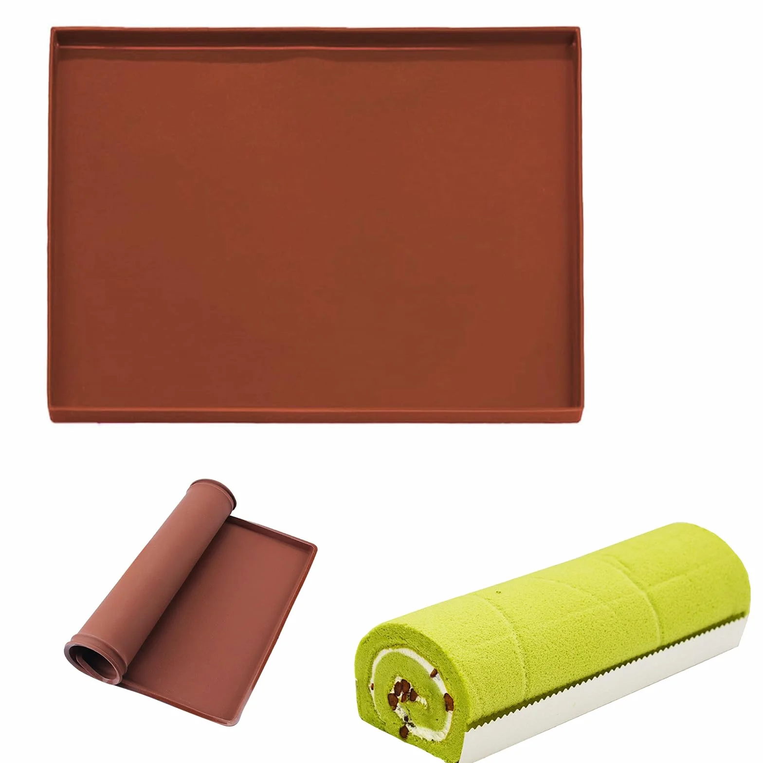 Silicone Plaque Génoises 30x40x1cm Tapis Roulade Cuisson Flexible Marron