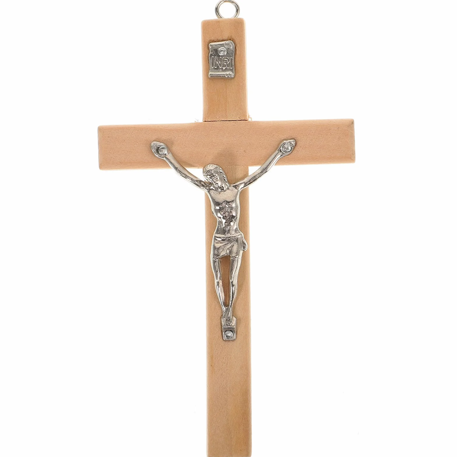 Croix Murale Chrétienne en Bois avec Crucifix de Jésus en Alliage de Zinc – Décoration Murale Catholique Forme Croix