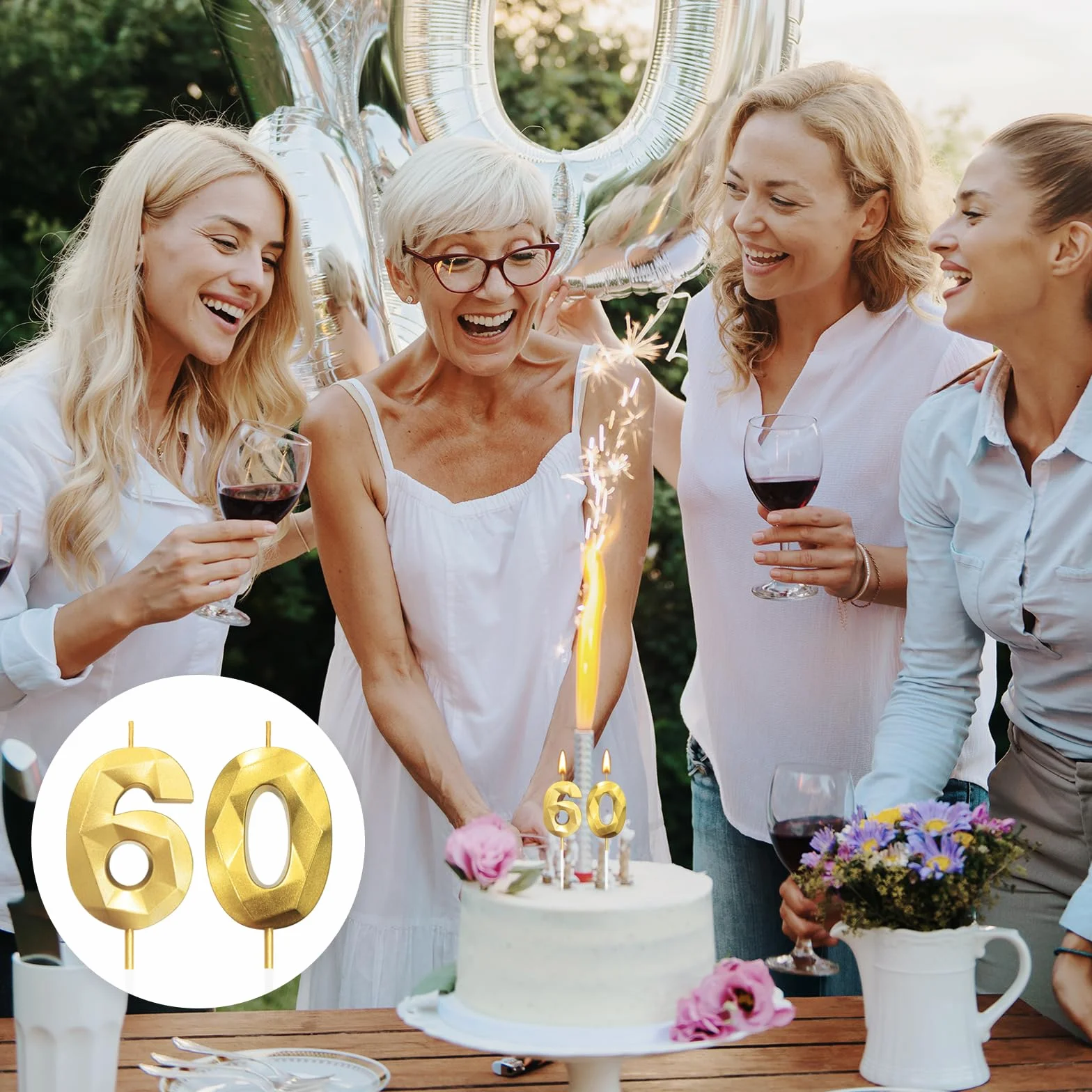 Bougies d'anniversaire 60 ans Doré 3D Décoration Gâteau Fête