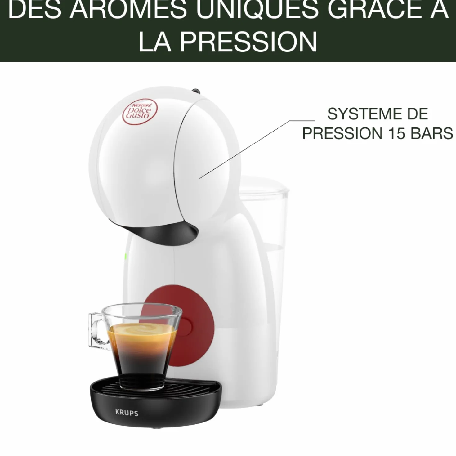 Nescafé Dolce Gusto Krups Machine à café Piccolo XS KP1A3110, 15 bars, Multi-boissons, Arrêt automatique