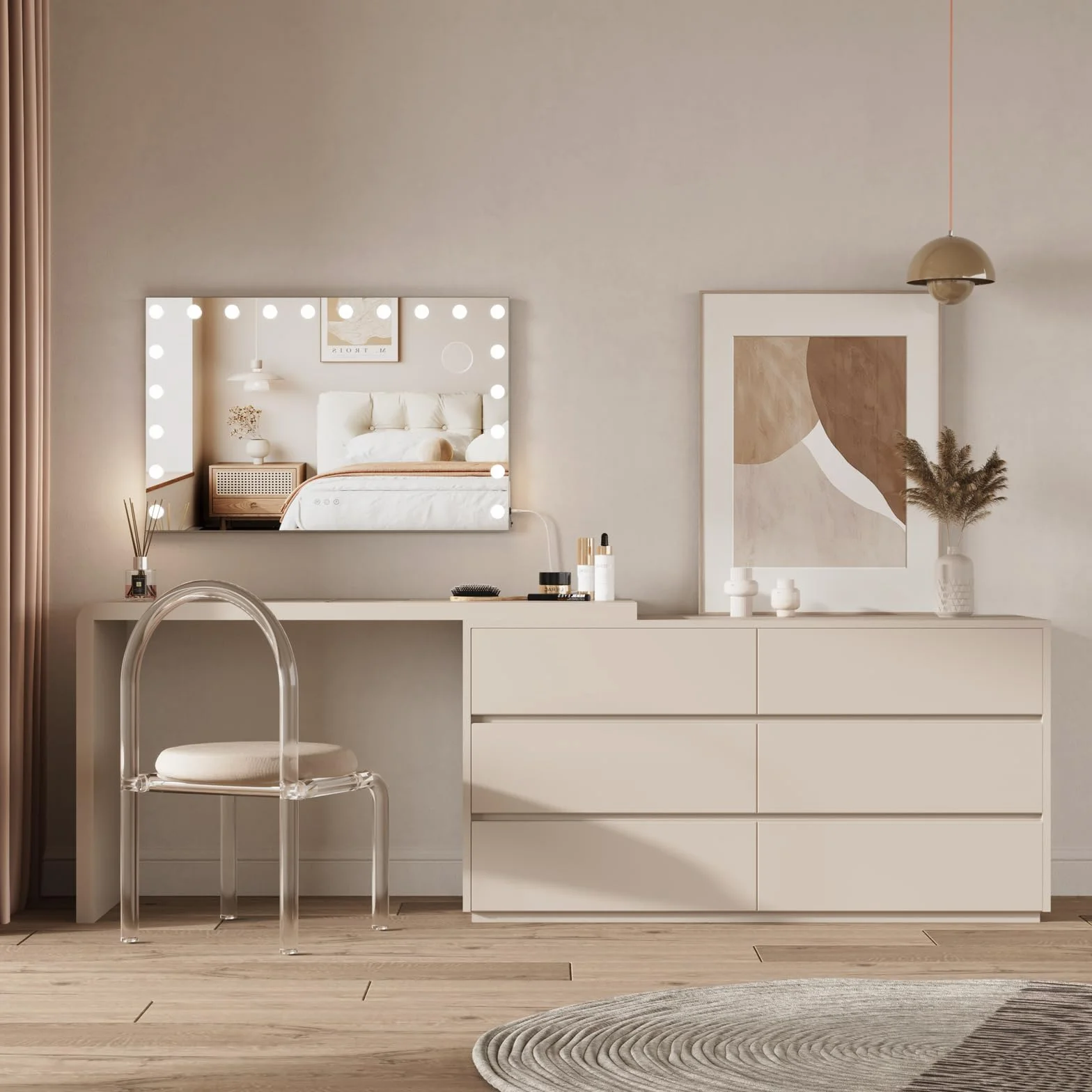 Dripex Miroir Maquillage Hollywood 20 Ampoules LED 3 Modes Luminosité Réglable Contrôle Tactile 90 x 60 cm Blanc