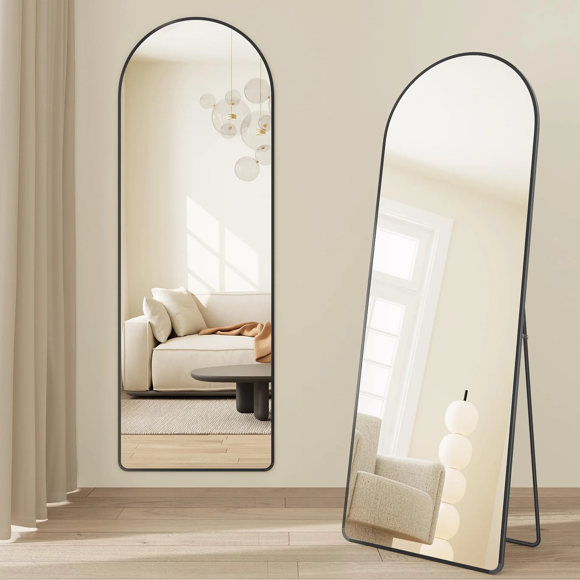 SONGMICS Miroir Intégral Arqué sur Pied 160 x 50 cm Cadre en Alliage d’Aluminium Verre Trempé Noir