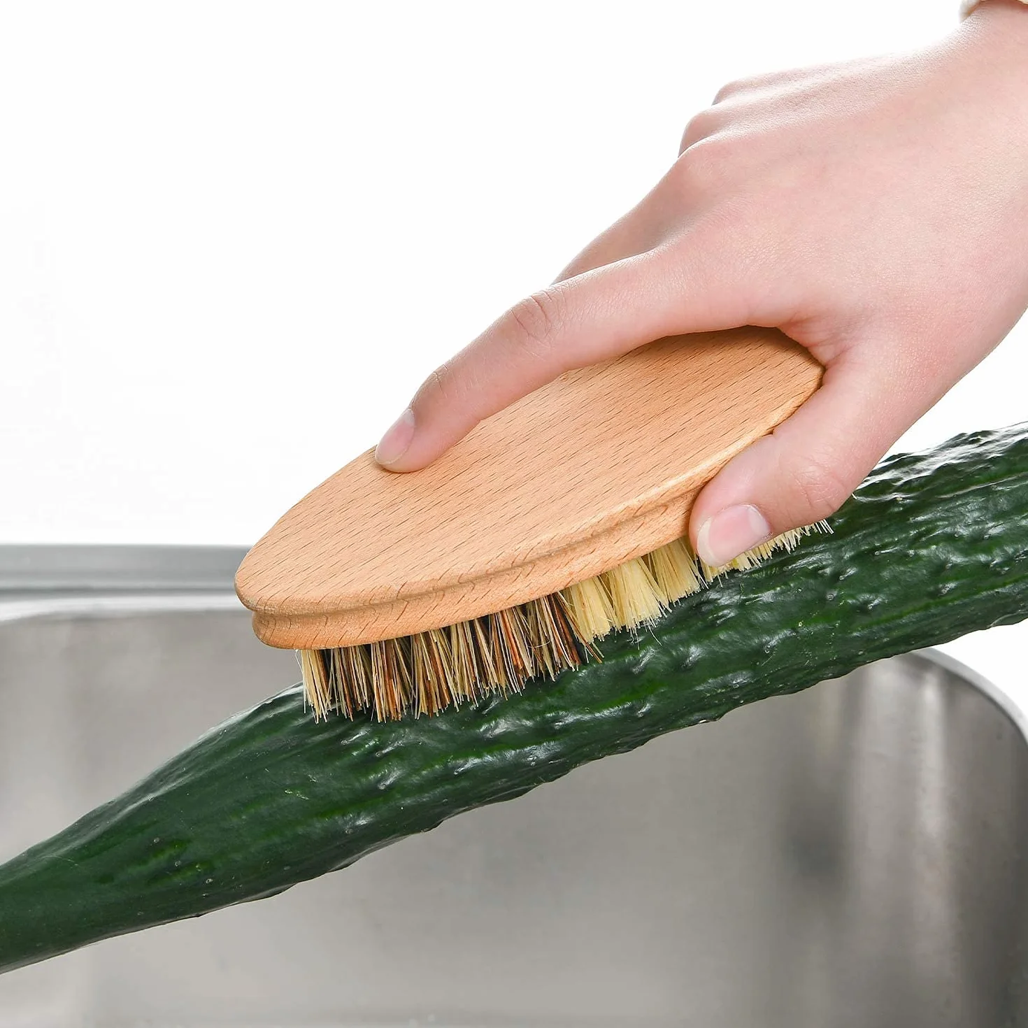 Brosse à légumes Veggie côté dur et doux manche en bois sisal outils de nettoyage fruits
