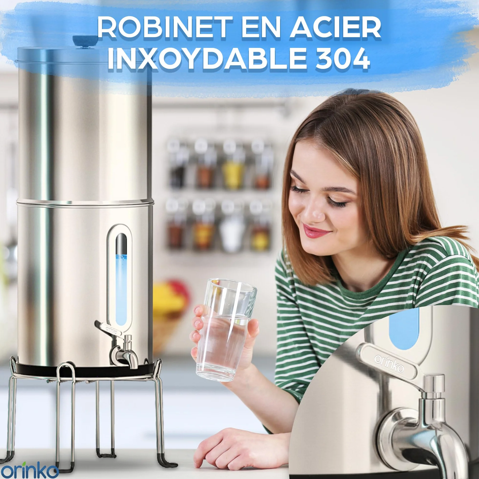 ORINKO Robinet Fontaine à Eau Inox 304 Remplacement pour Filtre Berkey Accessoire Purification Sans Plomb