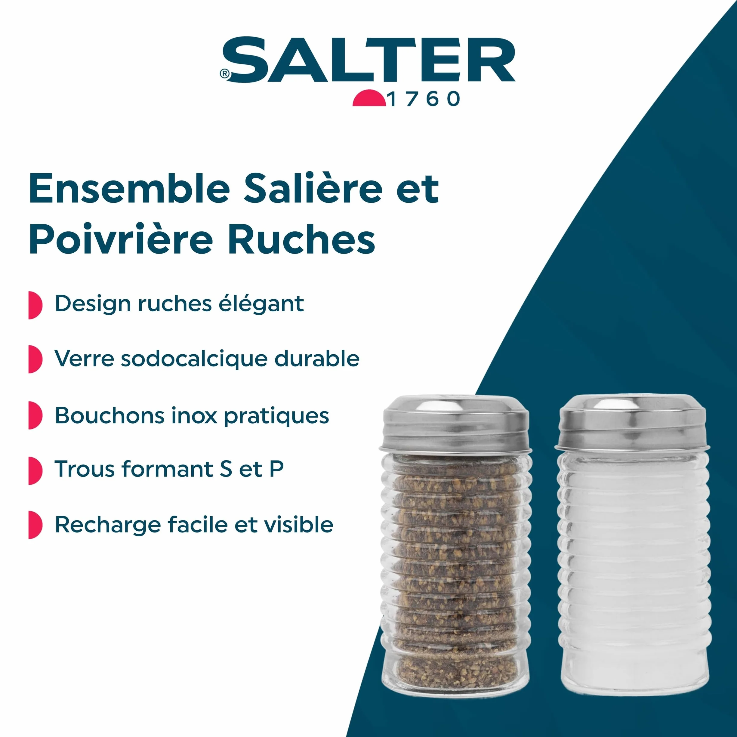 Salter 751 CLXR Ensemble Salière et Poivrière en Verre Sodocalcique, Lot de 2