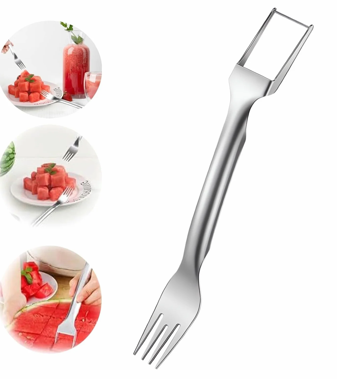 Coupe Pastèque 2 en 1 Acier Inoxydable Fourchette à Fruits Outil de Coupe Melon