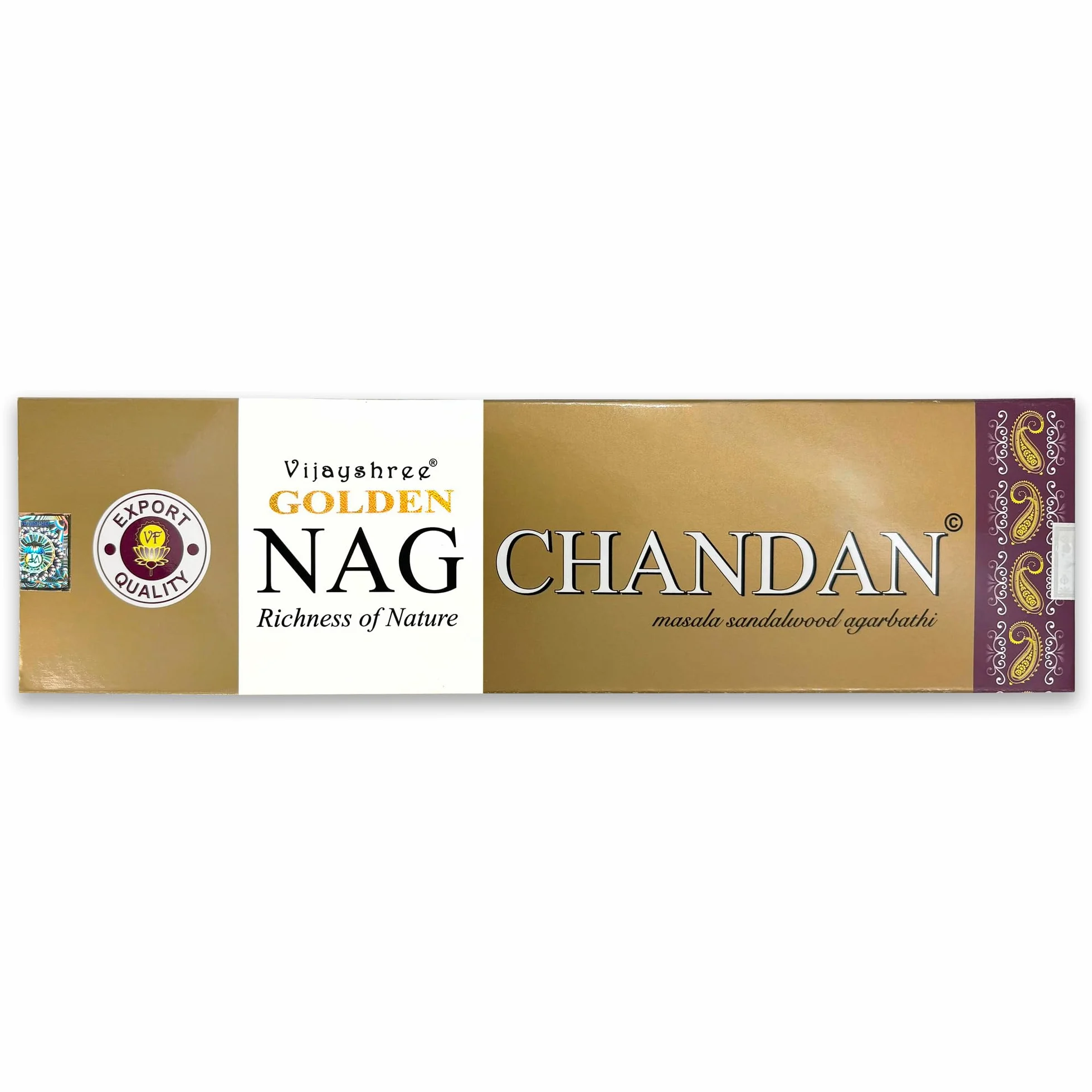 Vijayshree Golden Nag Chandan Bâtonnets d'encens 100 g - 5 Paquets de 20 g (70-90 bâtonnets) Aromathérapie