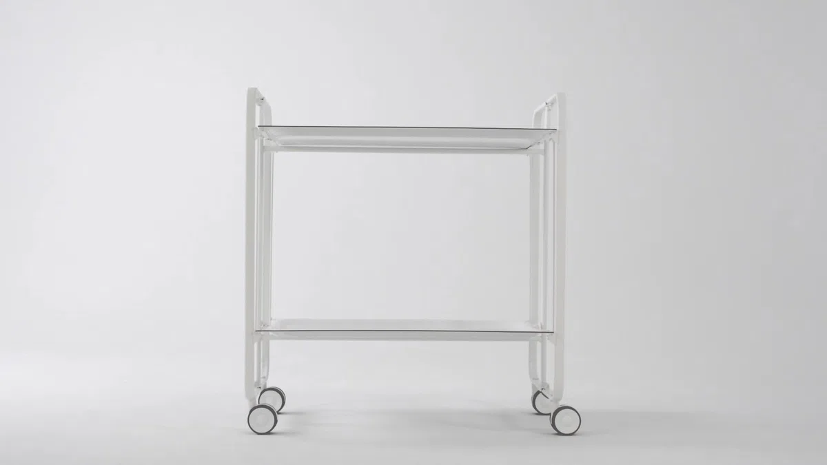 DON HIERRO - Table roulante Pliante Bauhaus châssis Blanc, 2 Plateaux-Blanc