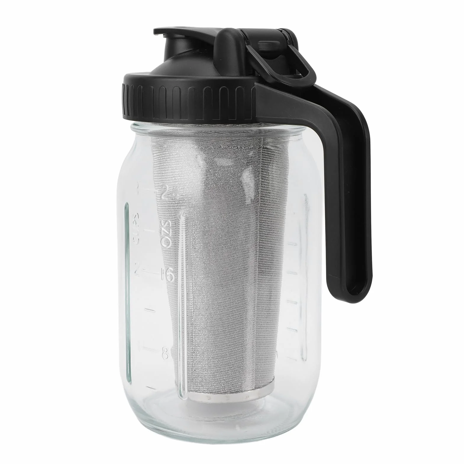 Carafe en Verre pour Cafetière à Froid avec Filtre en Acier Inoxydable et Couvercle Bec, 1000ml