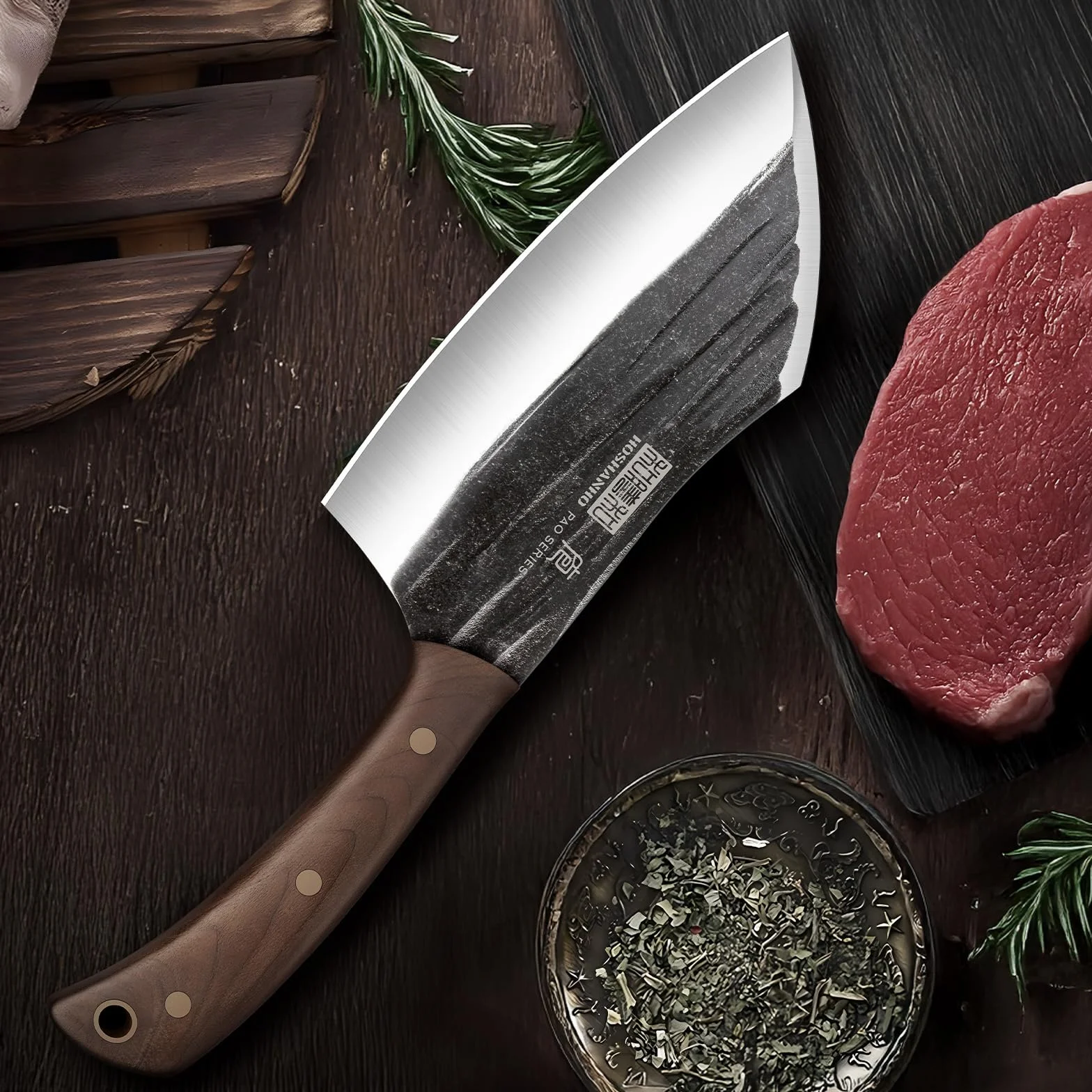 HOSHANHO Hachoir de 15,2 cm forgé à la main - Couteau de boucher pour viande, cuisine et camping
