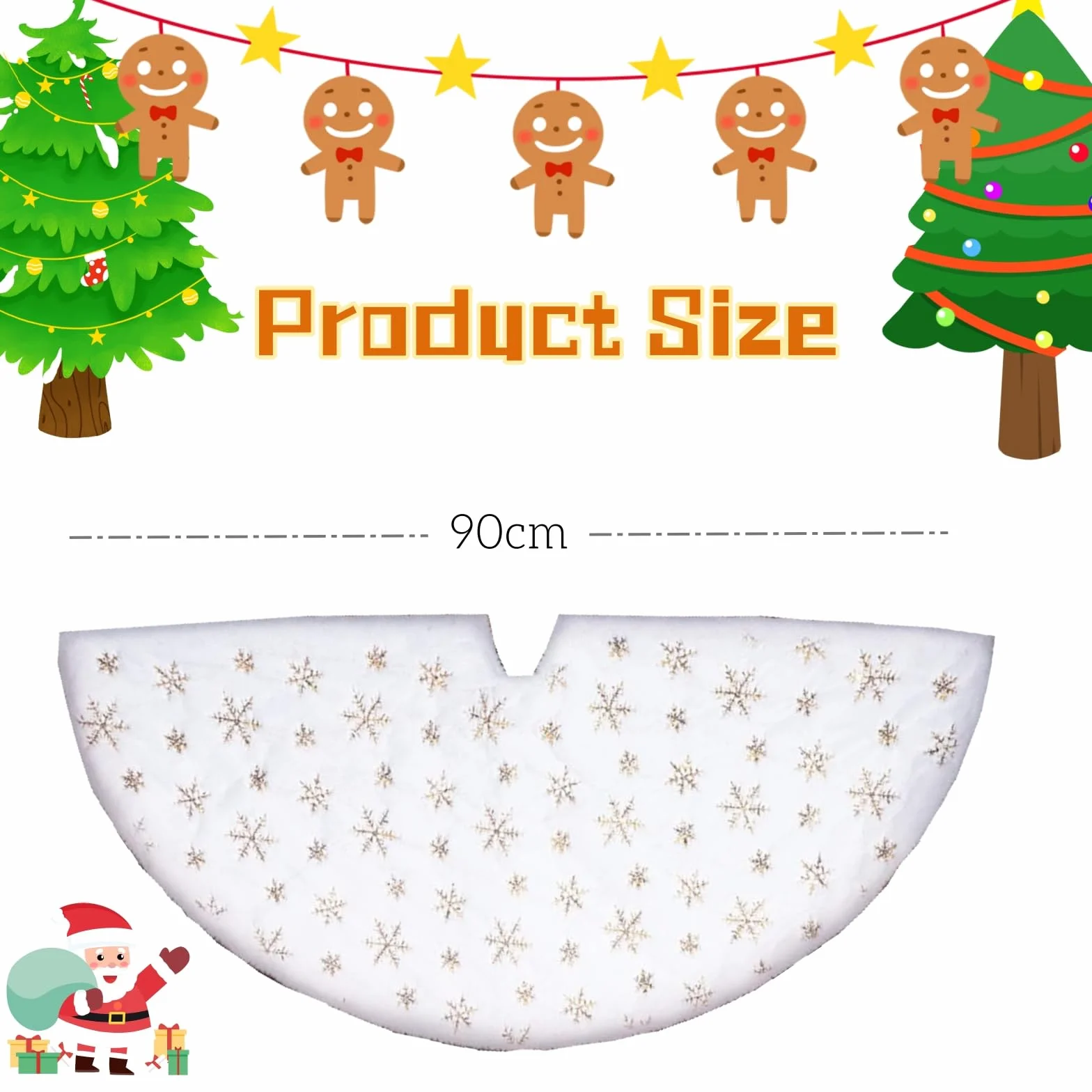 Jupe pour Sapin de Noël Or 90cm Blanche Flocon de Neige