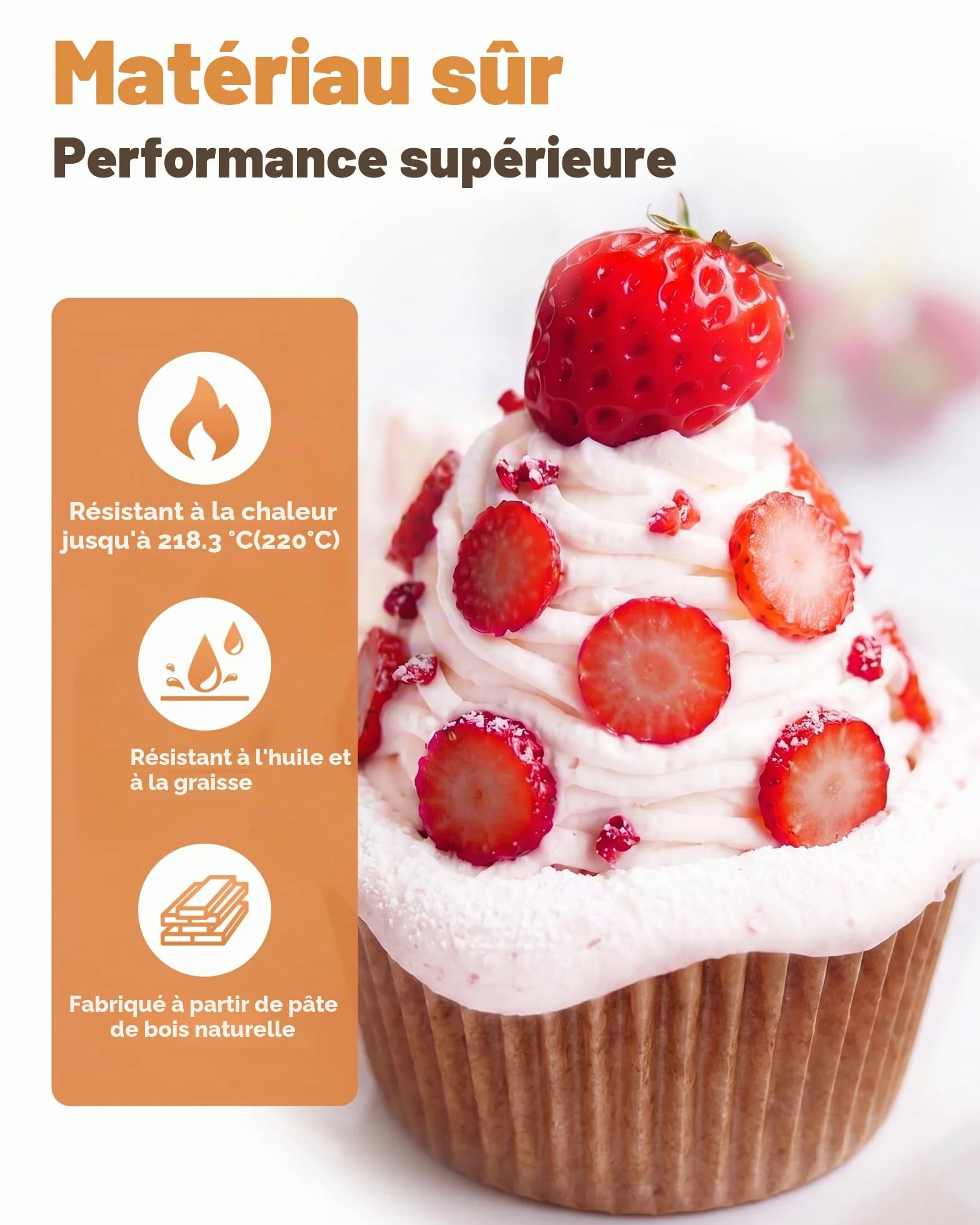 Caissette Muffins Papier 200 pièces Standard Naturel Moule Parchemin Résistant à la Graisse Non Blanchi