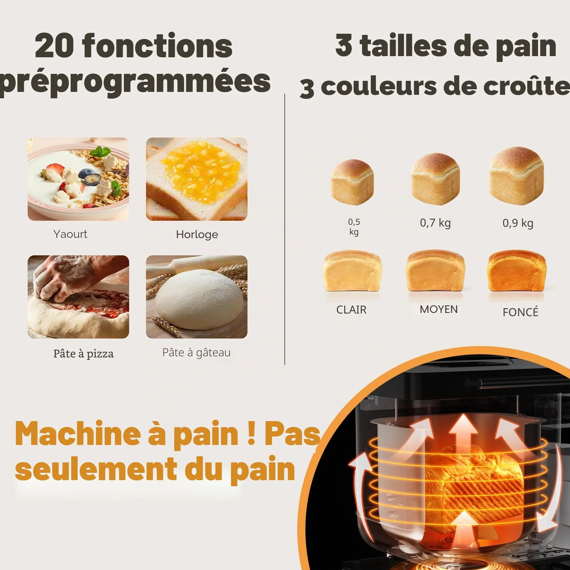 Machine à pain Karinear acier inoxydable 20 programmes départ différé 15h blanc