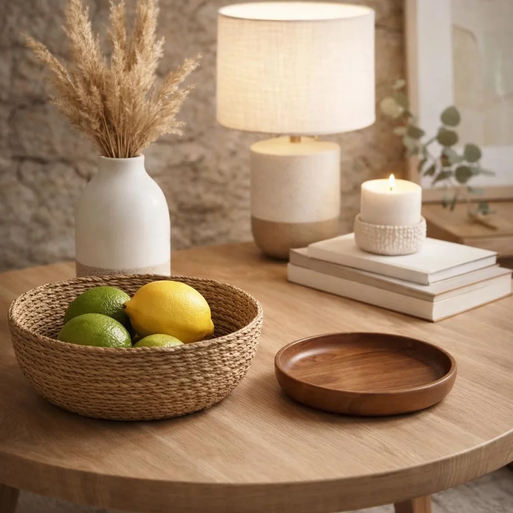 Panier de Rangement en Osier Rond 26 cm - Bol Décoratif pour Clés, Portefeuille et Petits Objets
