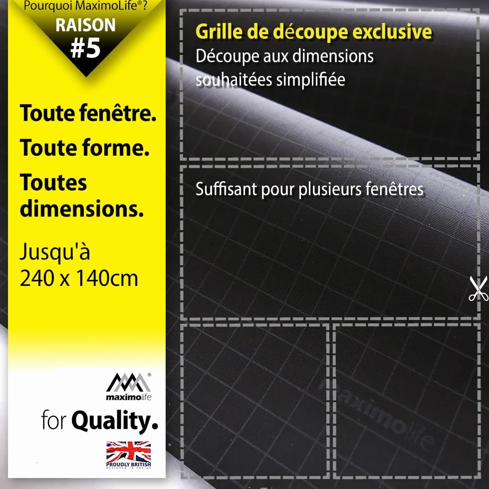 MaximoLife® Store occultant universel avec ventouses puissantes et crochet boucle robuste