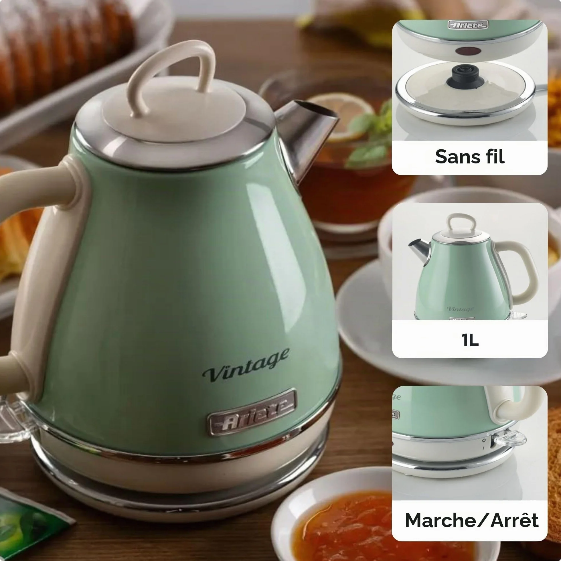 Ariete Bouilloire Vintage 2868 Électrique 1 L Acier Inoxydable 1600W Vert