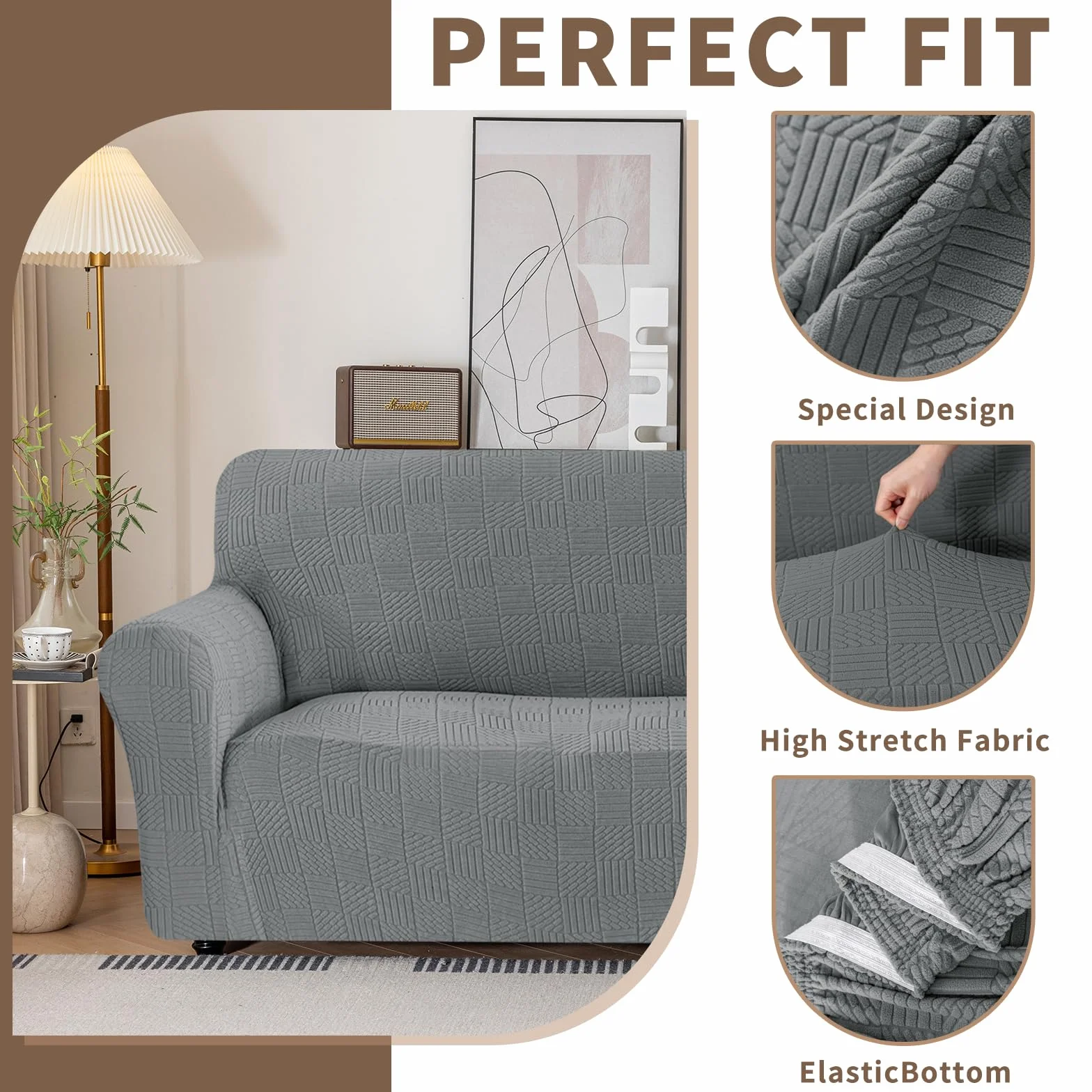 Ystyle Housse de Canapé 3 Places 180-230cm Universelle Couvre Canapé Extensible Lavable Antidérapante Protection Chiens Chats Gris Clair