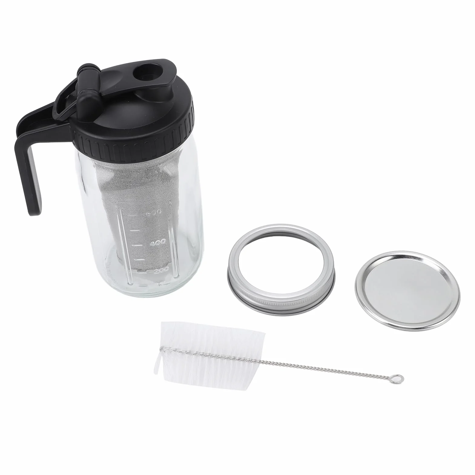 Carafe en Verre pour Cafetière à Froid avec Filtre en Acier Inoxydable et Couvercle Bec, 1000ml
