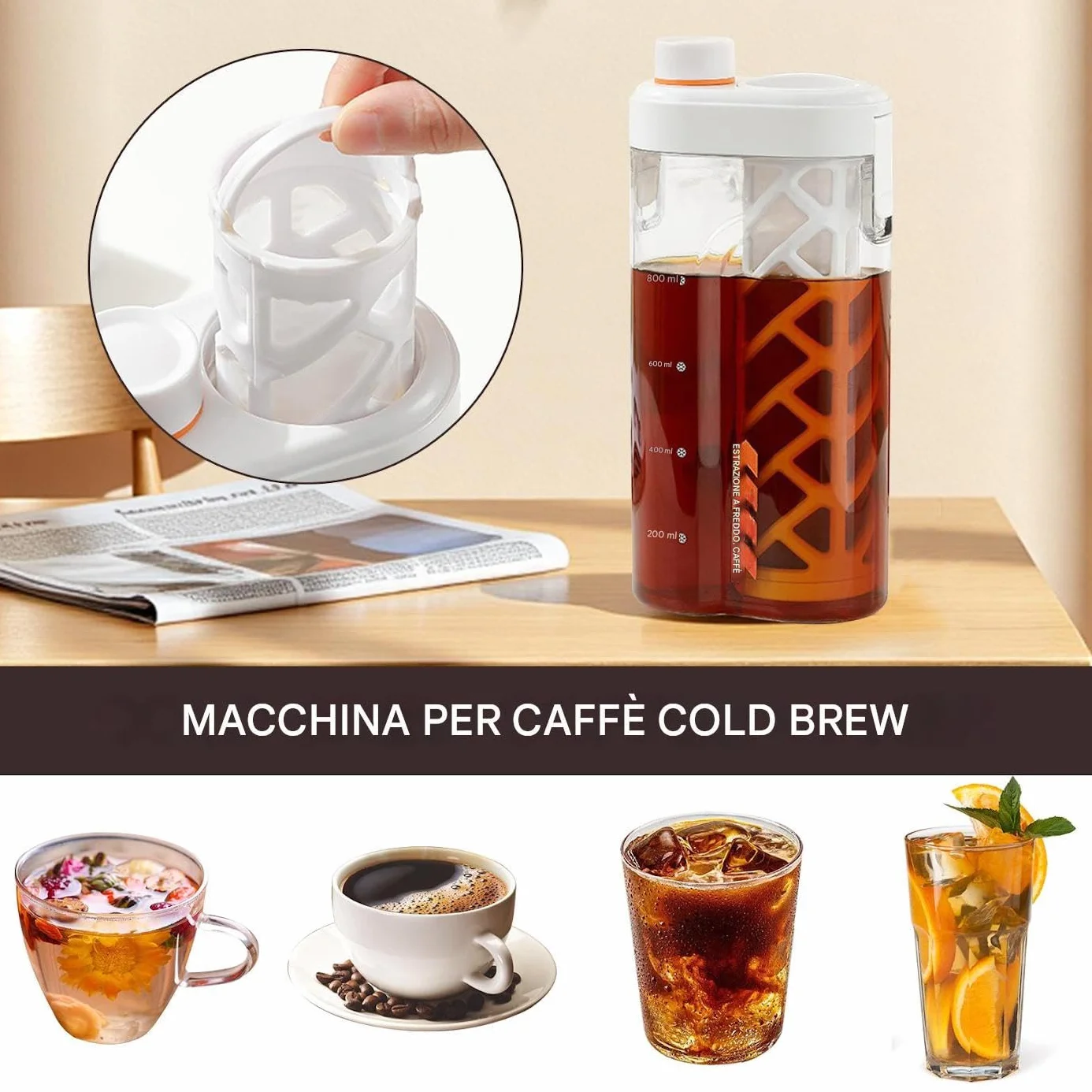 Machine à Café Cold Brew, Préparateur De Café Froid, Bouteille Hermétique Avec Filtre Fin 350 Mesh Portable