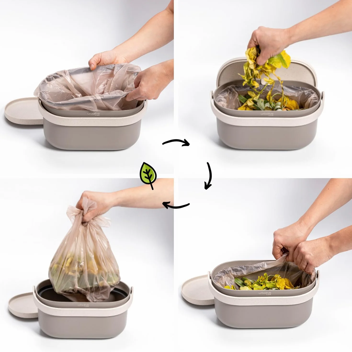 Urbalive Design Poubelle à Compost de Cuisine 4 L - Composteur avec Couvercle et Poignée Anti Odeur