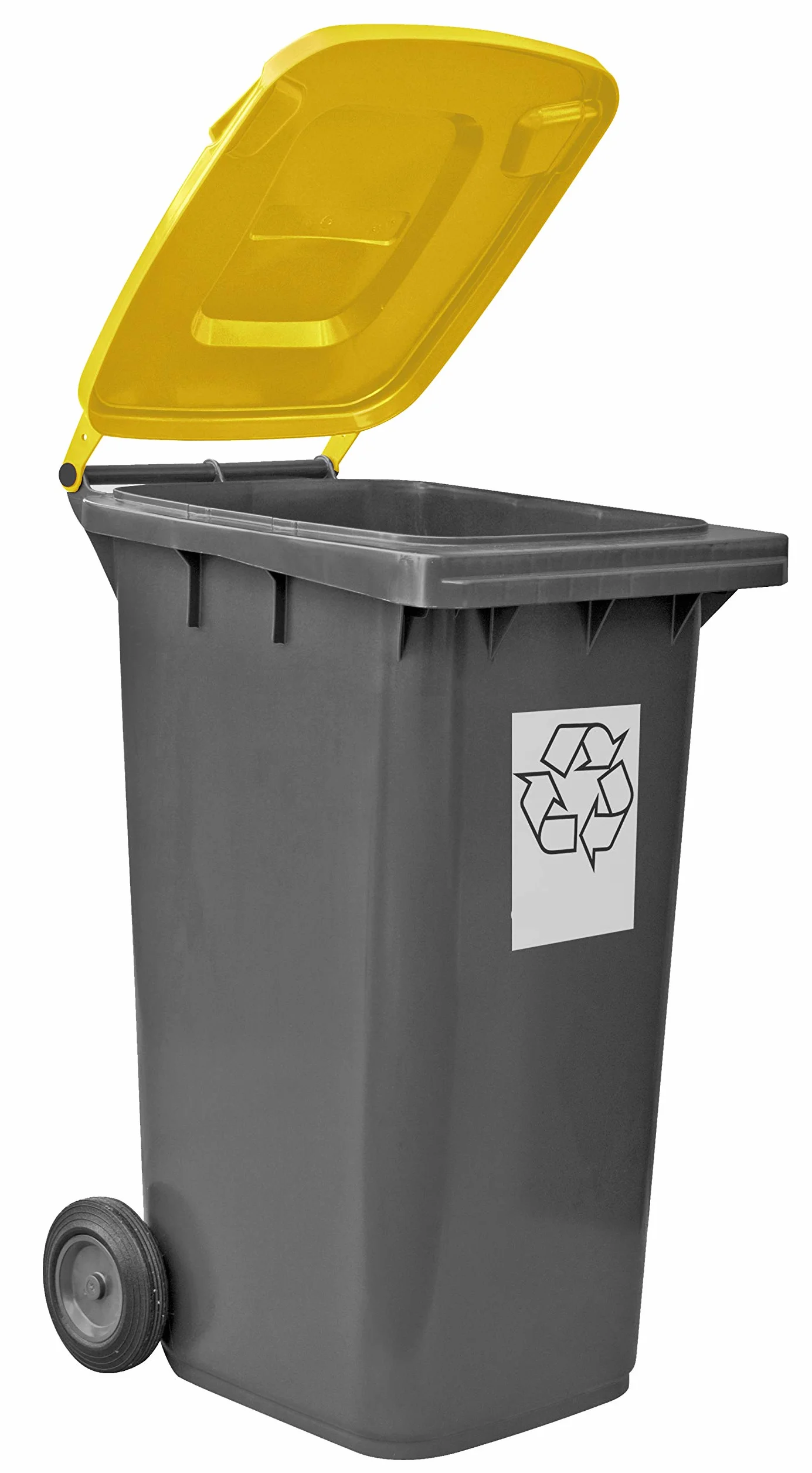 Mobil Plastic Poubelle à roulettes 240 L Gris Jaune Uni EN 840 pour tri sélectif extérieur
