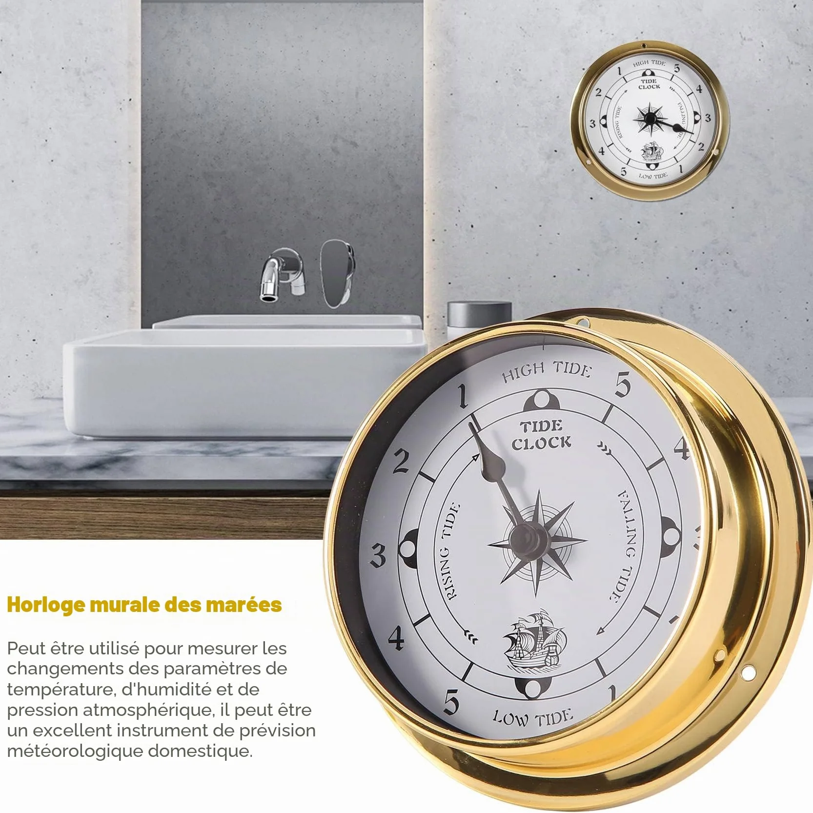 Horloge des marées en cuivre marine 115 mm décoration murale bateau