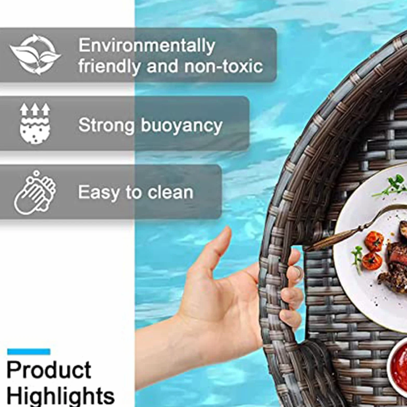 Table de Petit-déjeuner Flottante en Forme de cœur, Plateau de Piscine Flottant en rotin, Plateau de Buffet Flottant, Porte-Boissons, Flotteur de Piscine pour Barres de Sable, spas, fêtes, n