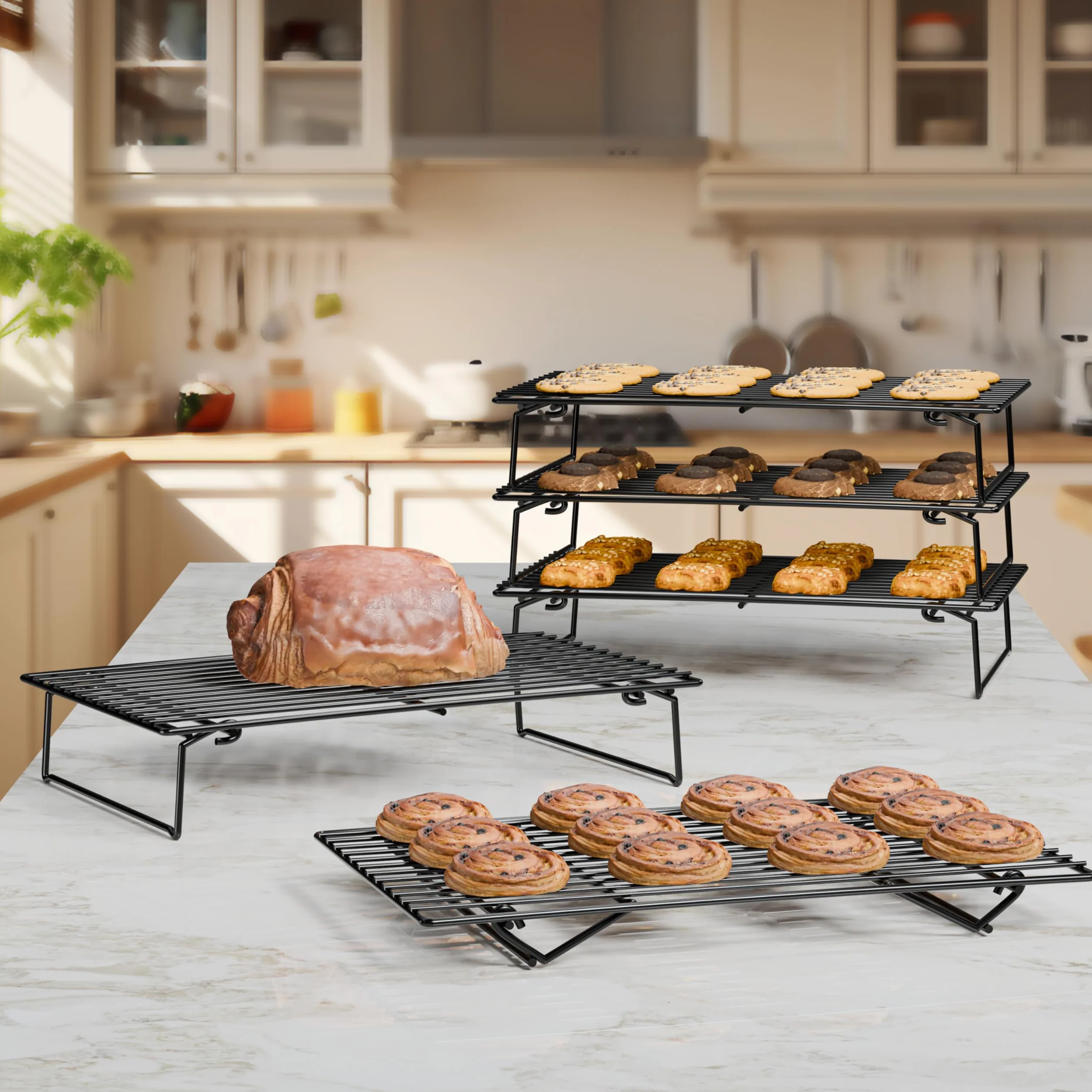 Racks de Refroidissement 4PCS Pliables 4 Niveaux 26 x 41cm Anti-adhésif BPA-Free Four Lave-Vaisselle Safe