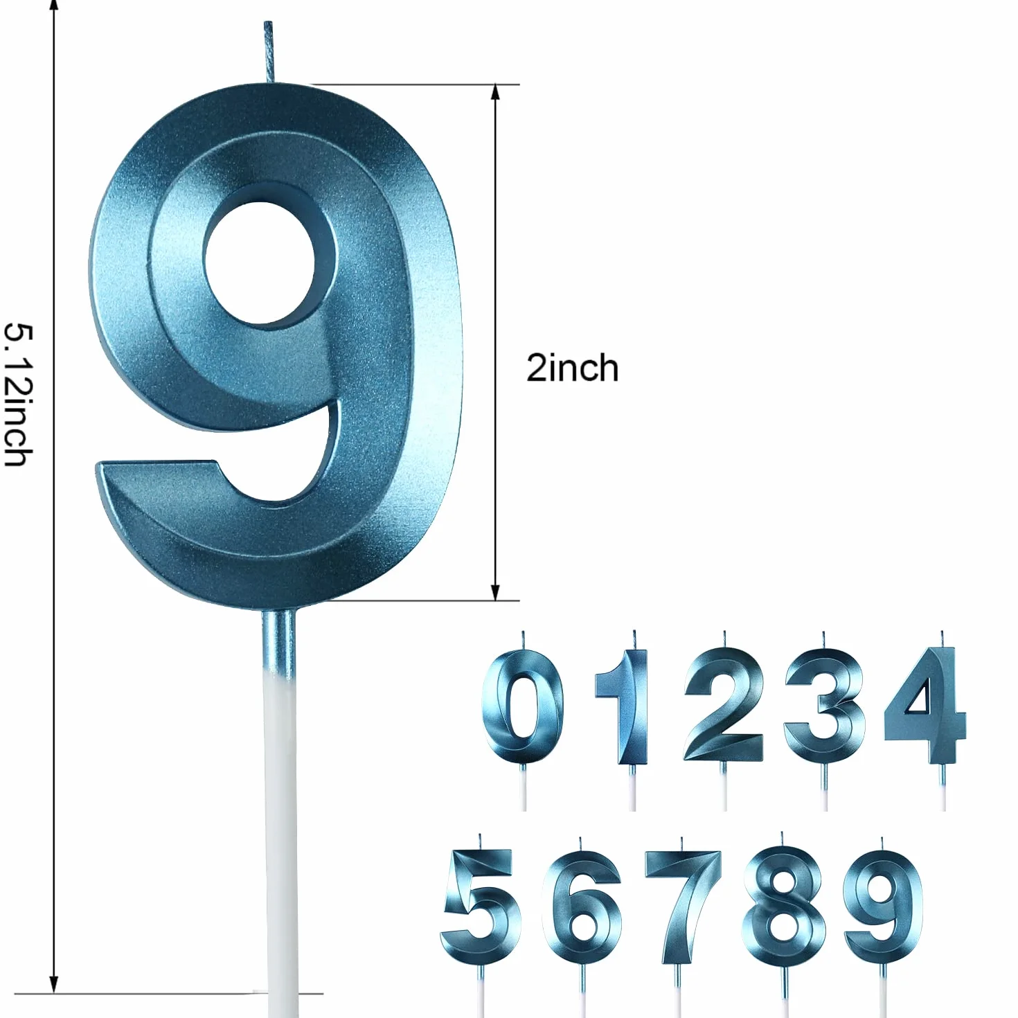 Bougies d'anniversaire Numéro 9 3D Bleu Chiffre 9 Décoration Gâteau Topper pour Enfants Adultes