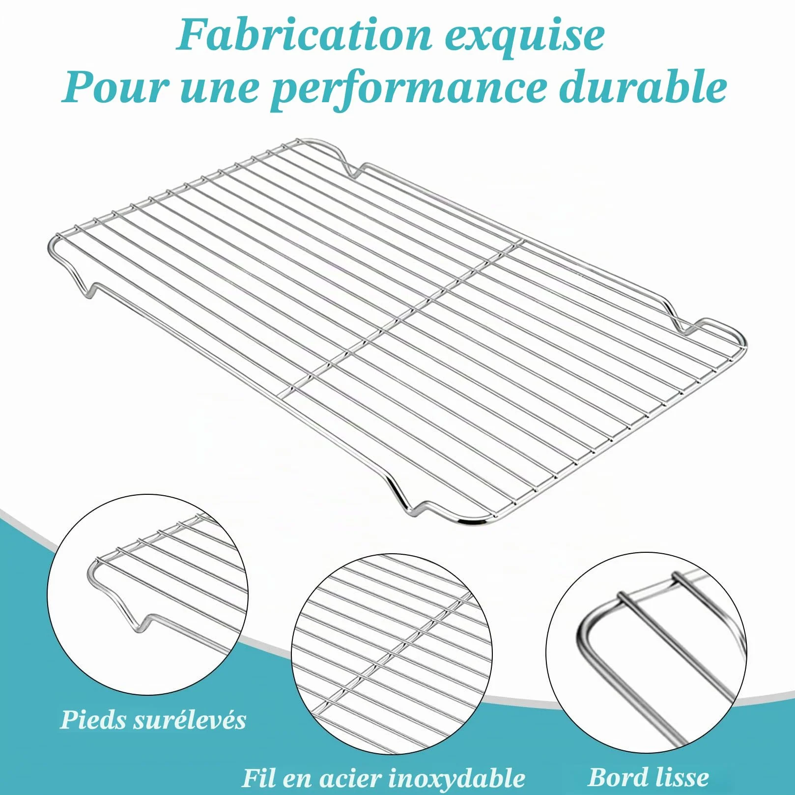 Grille de Refroidissement 30 x 20 cm Acier Inoxydable pour Pâtisserie et Cuisson avec Pinceau