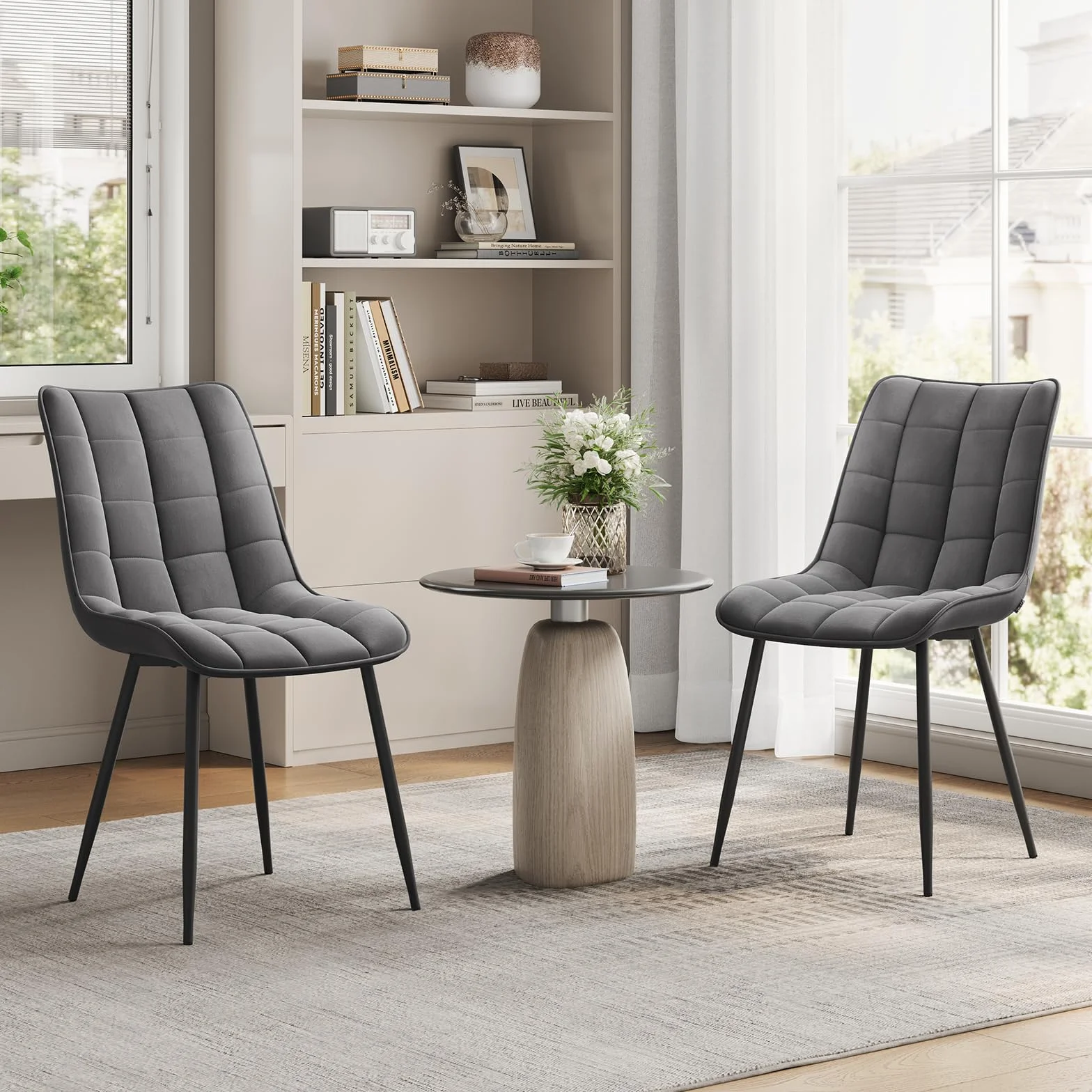 WOLTU Chaise de Salle à Manger Design Moderne Velours Gris Foncé