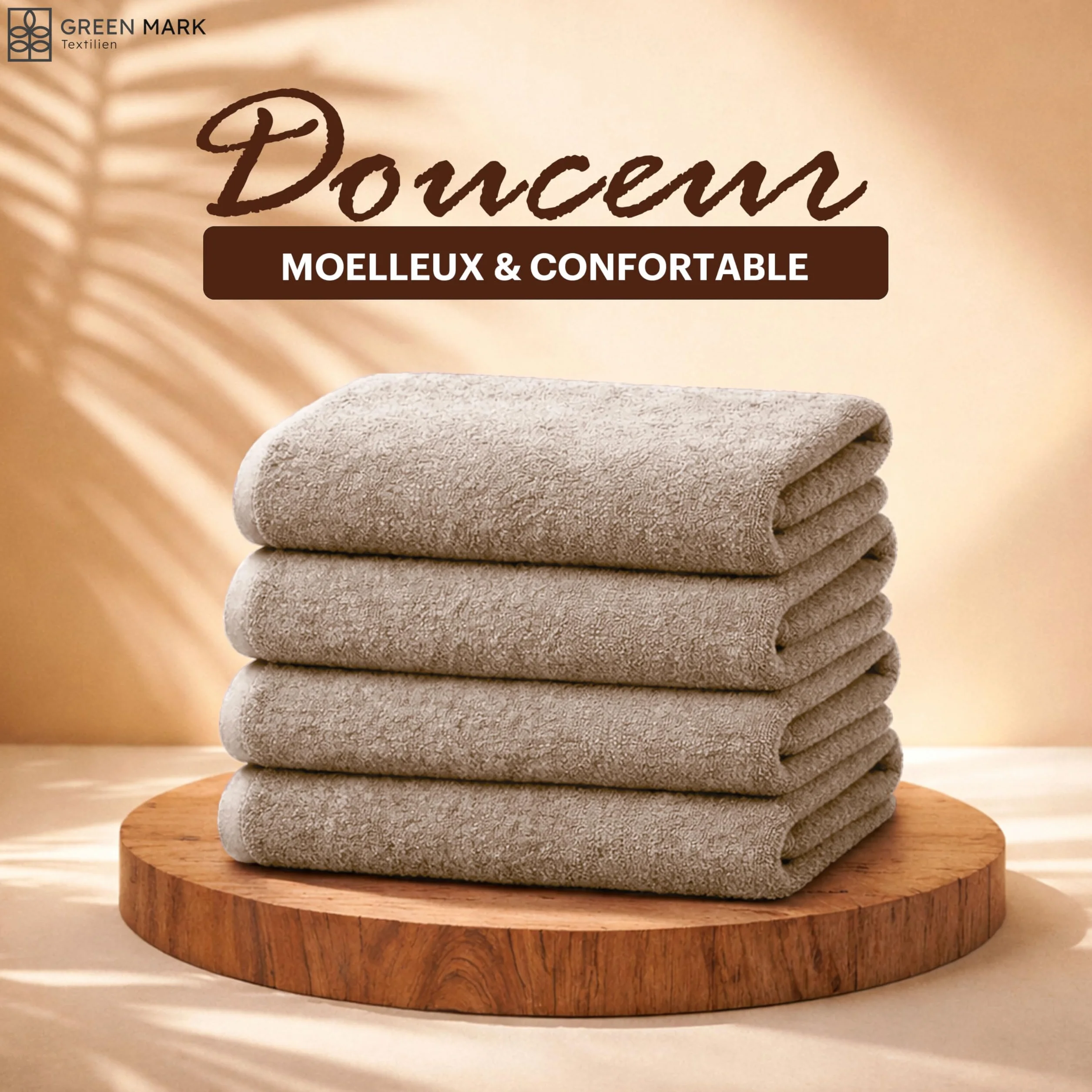 NatureMark Lot de 4 Draps de Douche 100% Coton Doux Absorbants 70x140 cm Sable Beige
