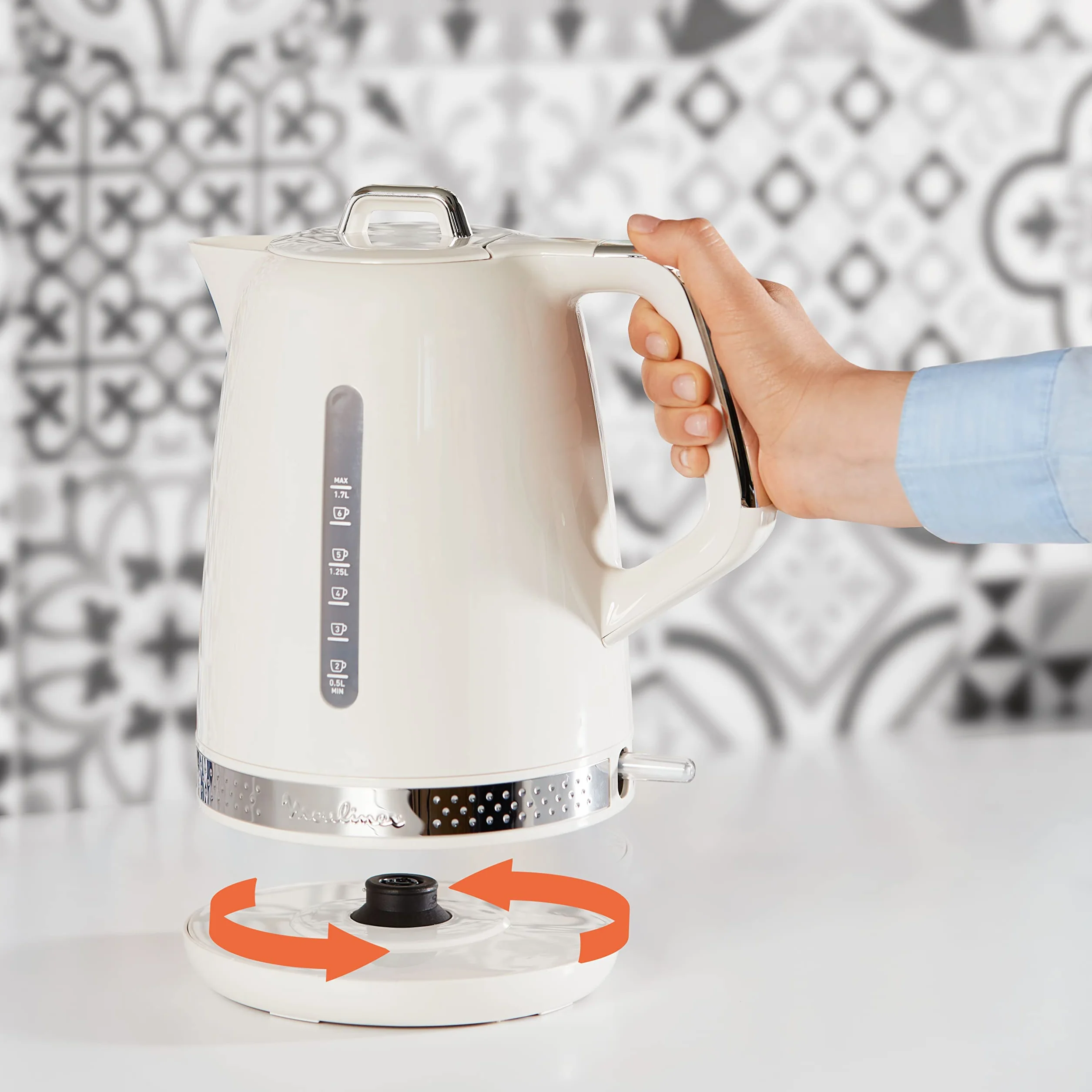 Moulinex Bouilloire électrique 1,7 L 2 400 W Design vintage ivoire Base pivotante 360° Arrêt automatique BY320A10