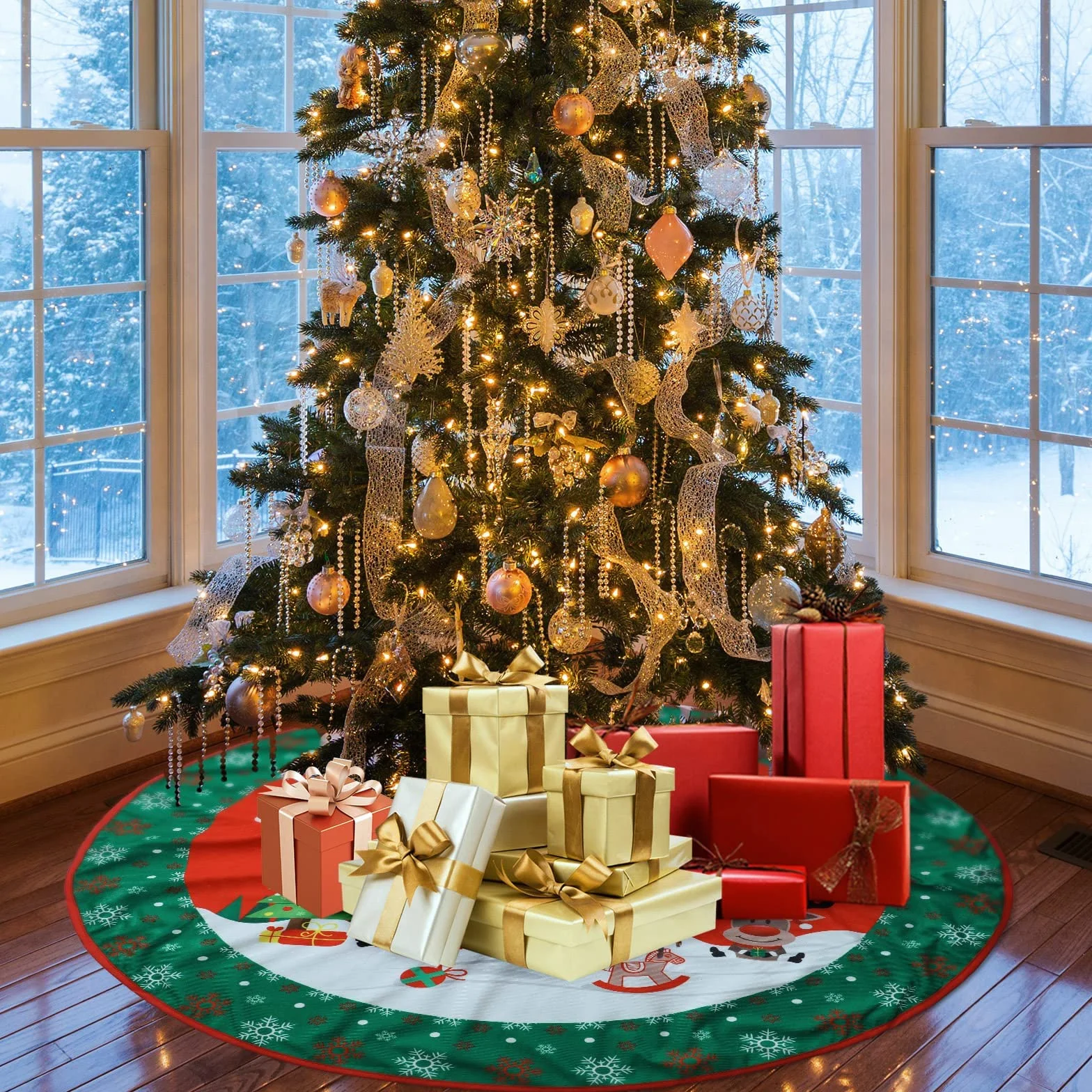 Jupe Sapin de Noël 90cm Rouge Couvre Pied Arbre Decoration Hianjoo