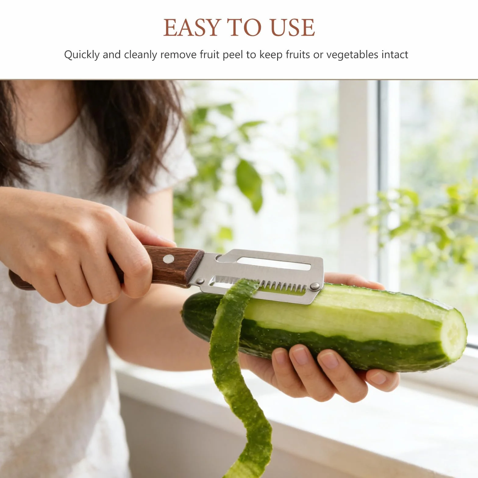 Lot de 2 Éplucheur à LScallion Slicer multifonctions 2 en 1 avec manche en bois pour légumes fruits oignons