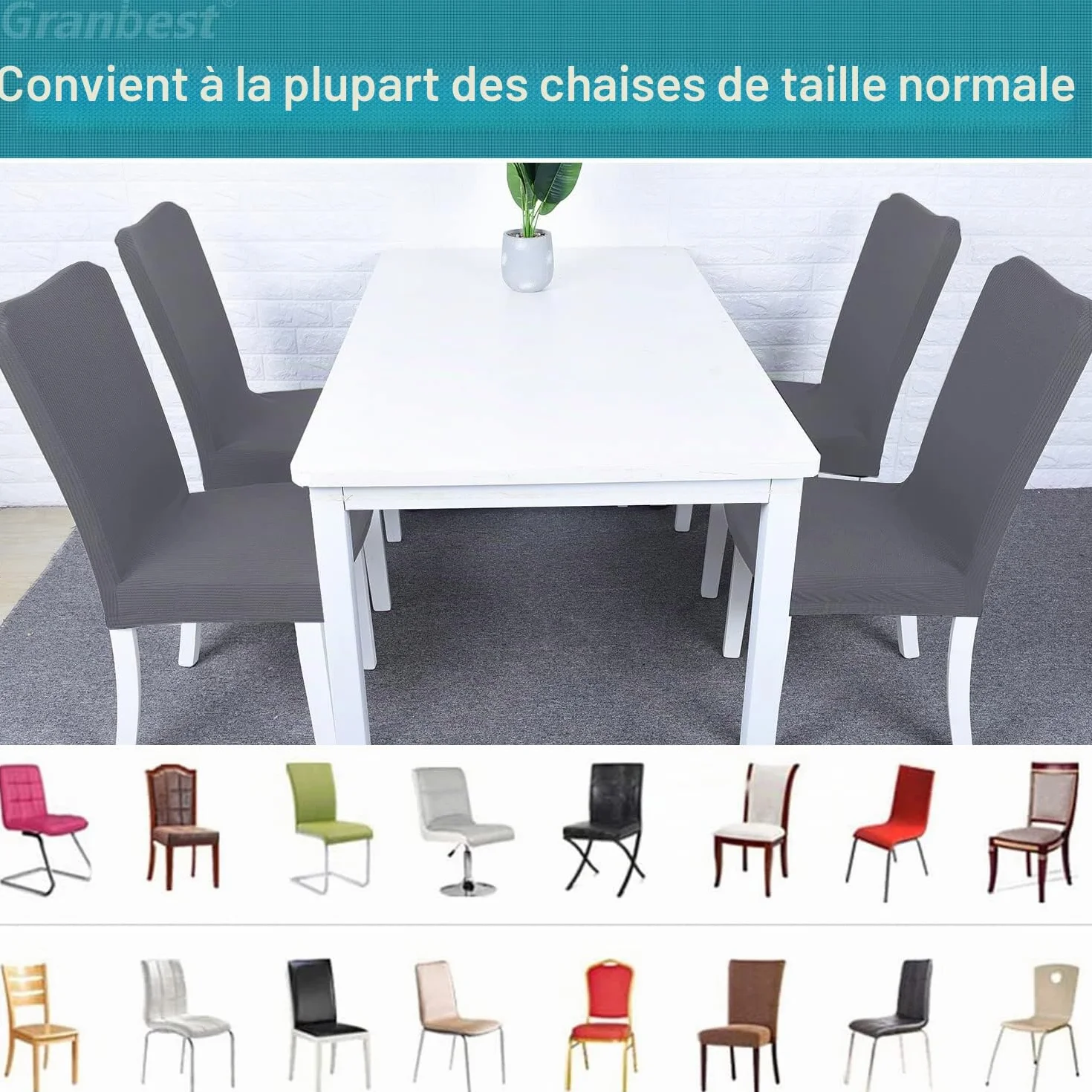 Granbest Lot de 4 Housses de Chaise de Salle à Manger Imperméables, Protection Amovible, Gris