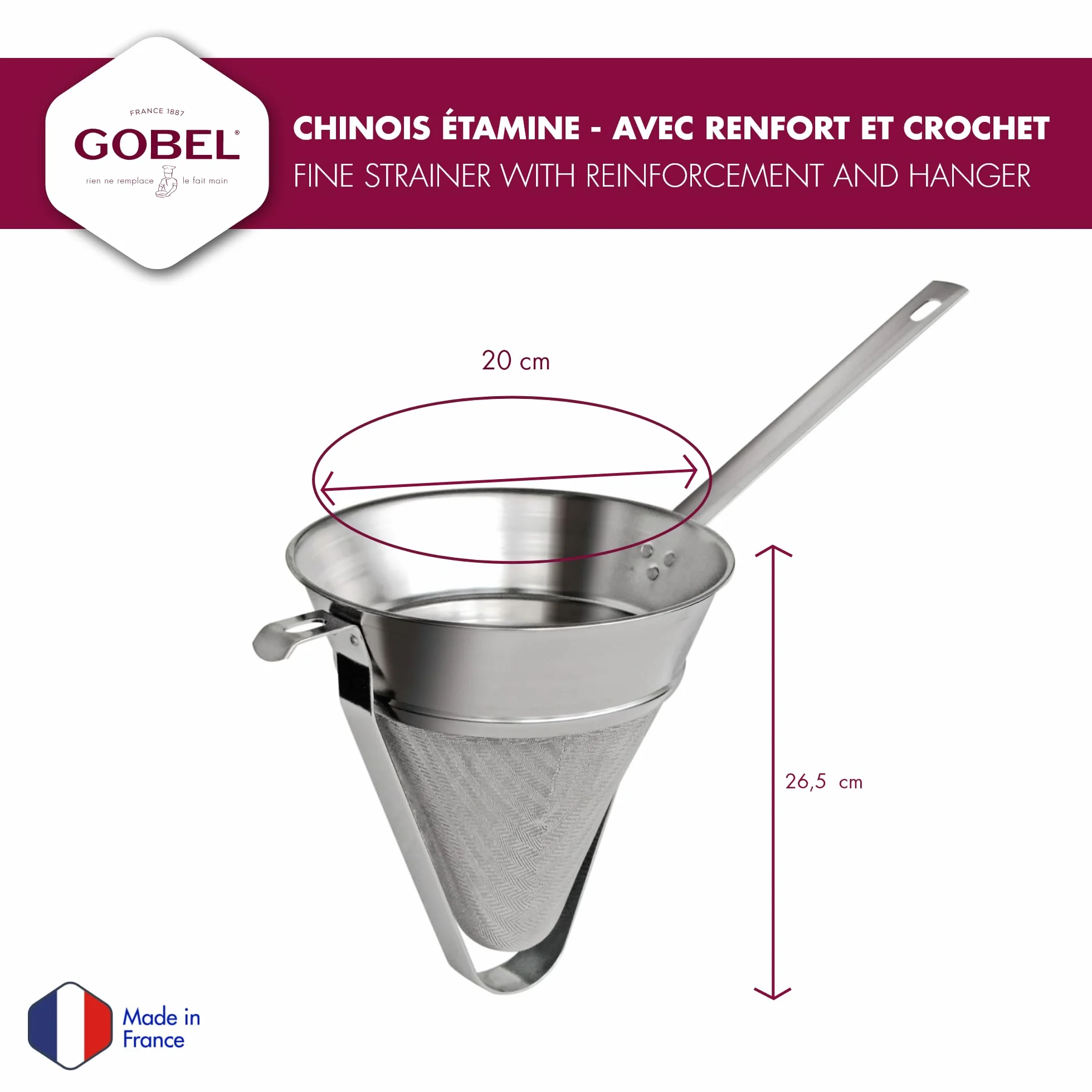 Tamis Chinois INOX Ø 20 cm Protection Renforcé Fabriqué en France