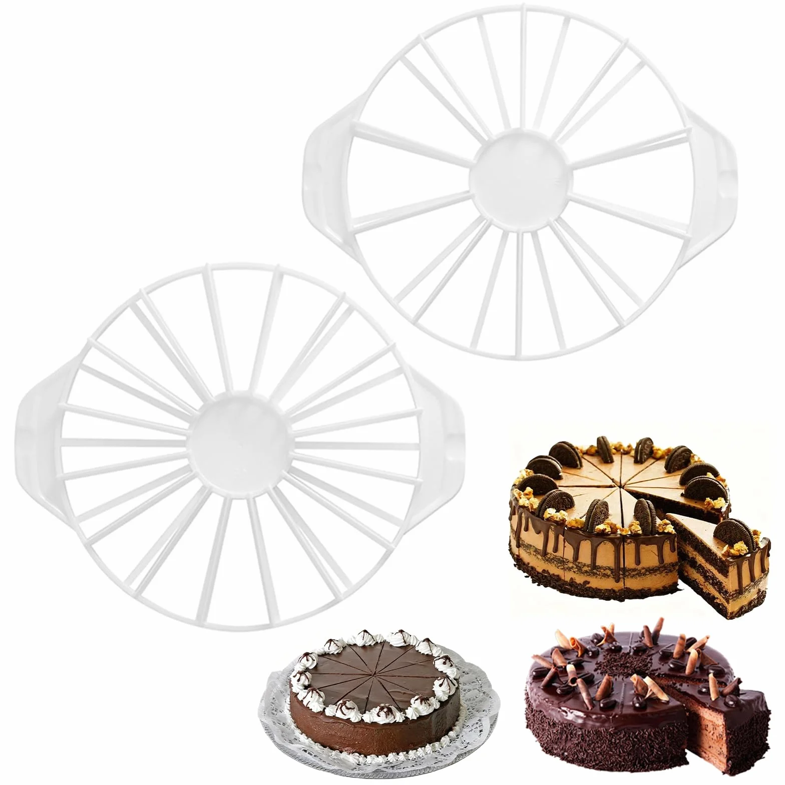 Foonary Séparateur à gâteau en 2 parties pour découper 10-16 parts, coupe-gâteau en plastique réutilisable
