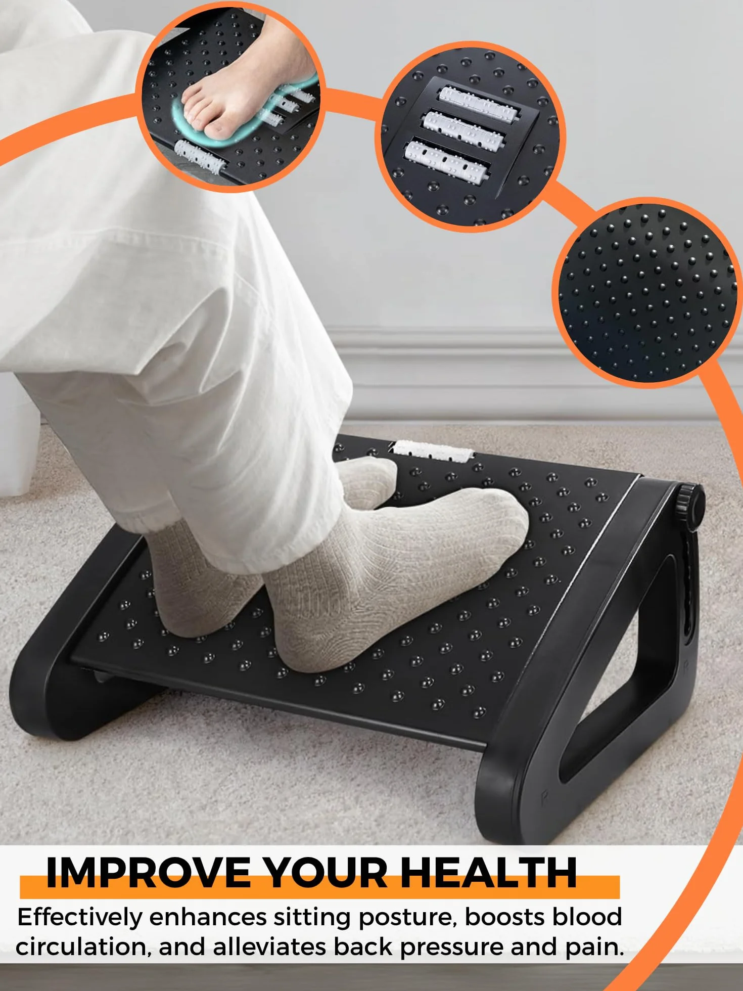 Repose-Pieds Ergonomique Réglable sous Bureau avec Fonction Massage Antidérapant