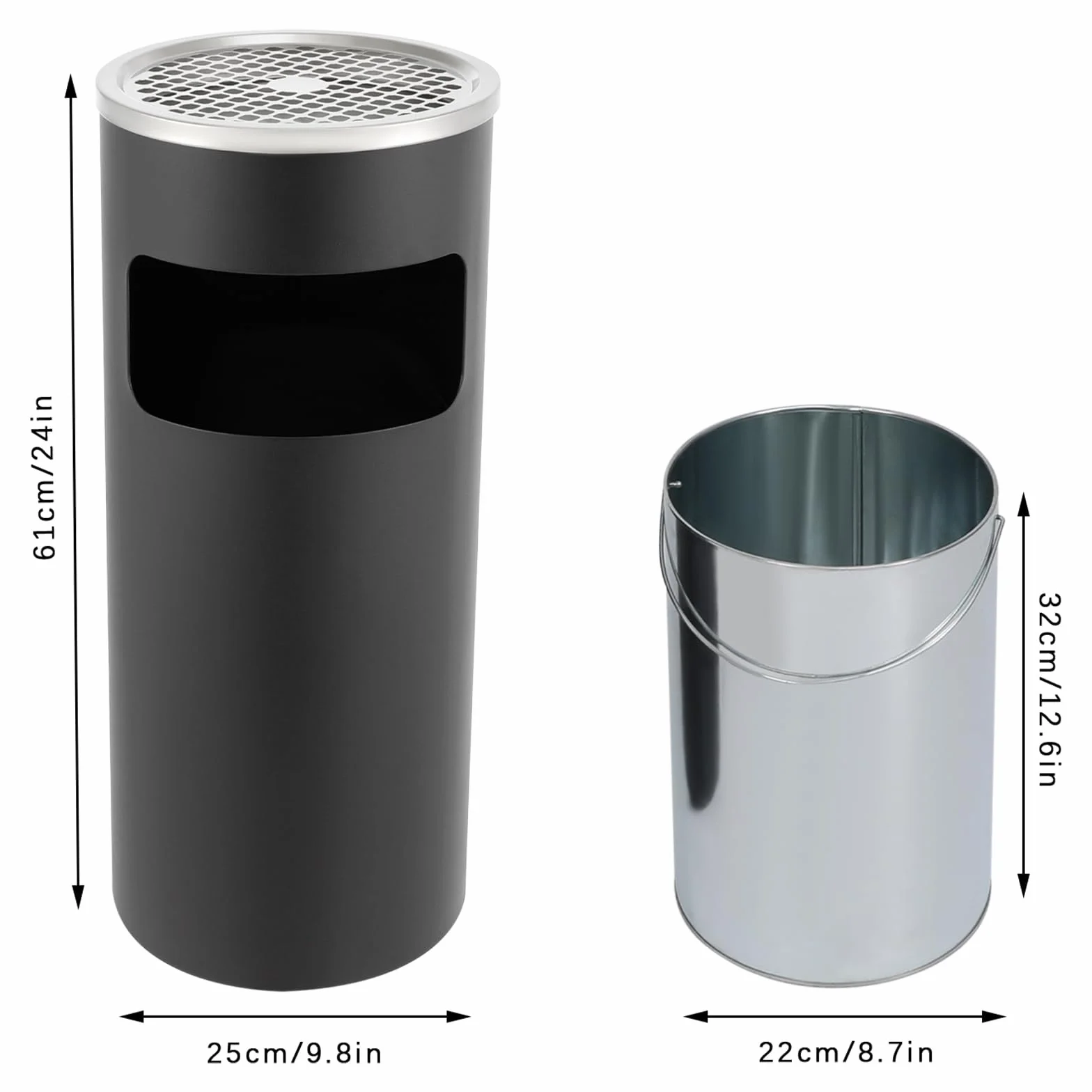 Poubelle cendrier en acier inoxydable avec bac amovible pour intérieur et extérieur