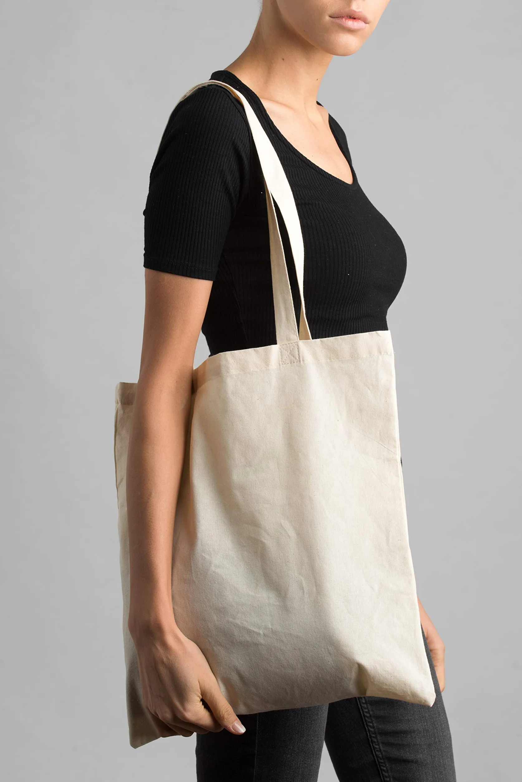 Tote Bag Vierge 100% Coton 145 g/m² 38x42 cm Sac en Tissu Anses Longues 70 cm Lot de 5