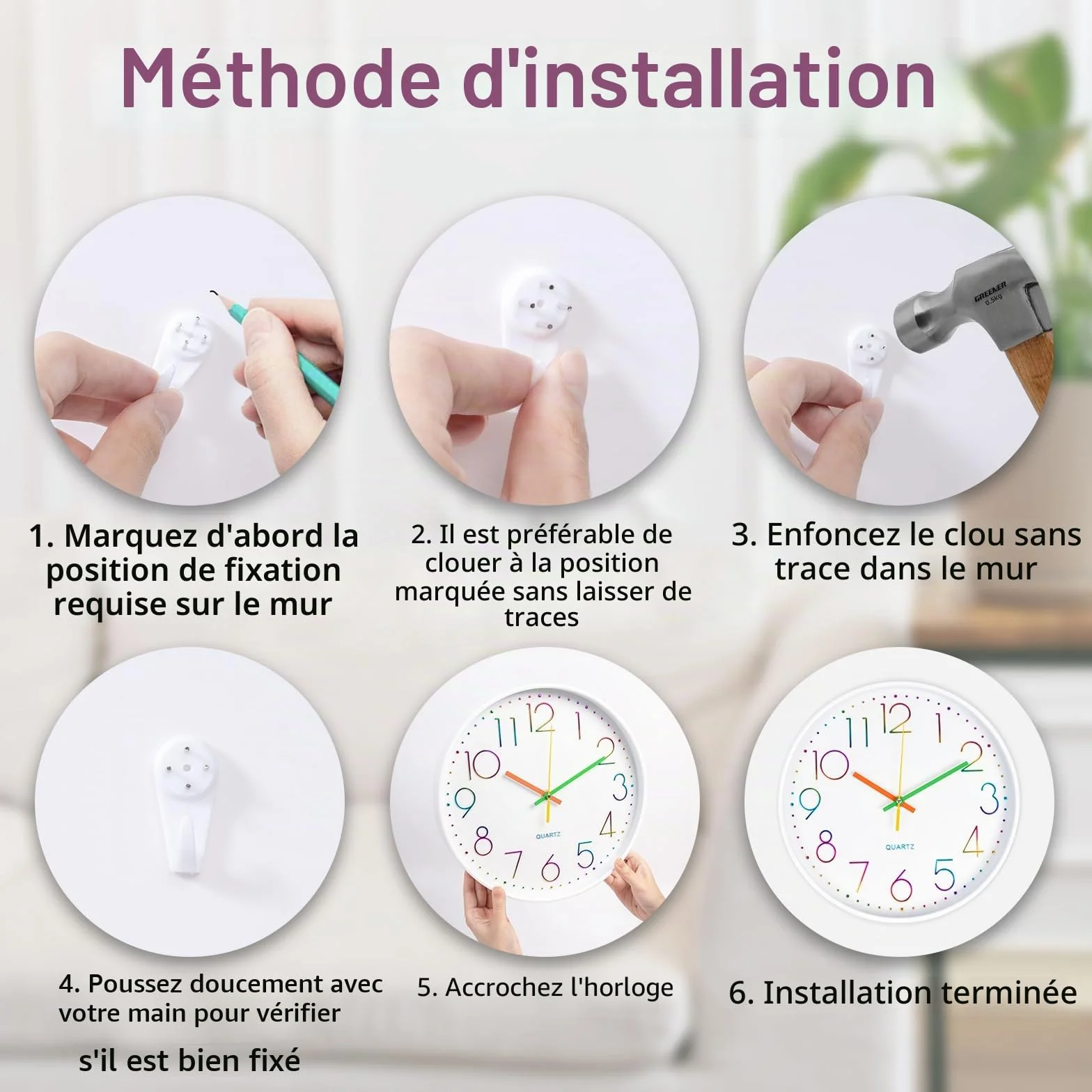 CIMOYBAI Horloge Murale 30cm Silencieuse Chiffres 3D Moderne Bureau Salon Cuisine (Blanco-E)